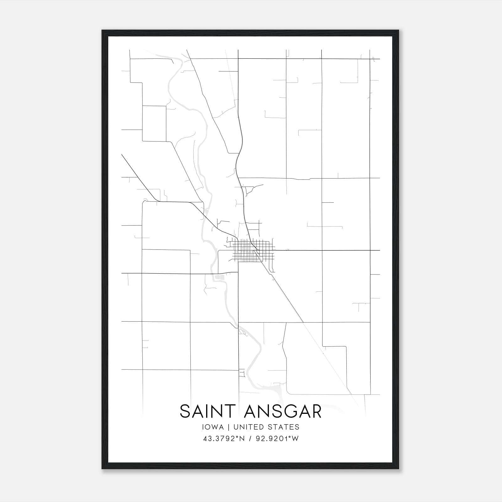 Saint Ansgar Iowa Map Poster, Modern Home Decor Wall Art Print Saint Ansgar Iowa Map Poster, Modern Home Decor Wall Art Print