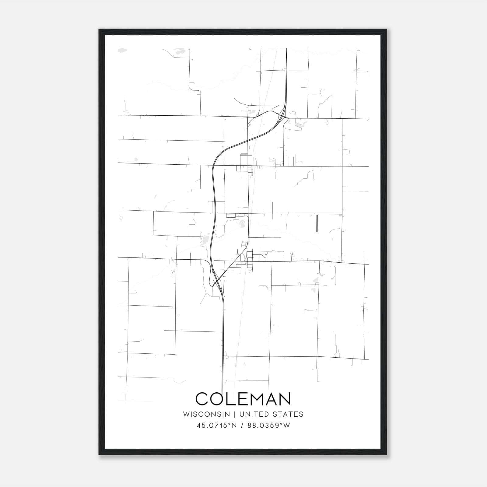 Coleman Wisconsin Map Poster, Modern Home Decor Wall Art Print Coleman Wisconsin Map Poster, Modern Home Decor Wall Art Print