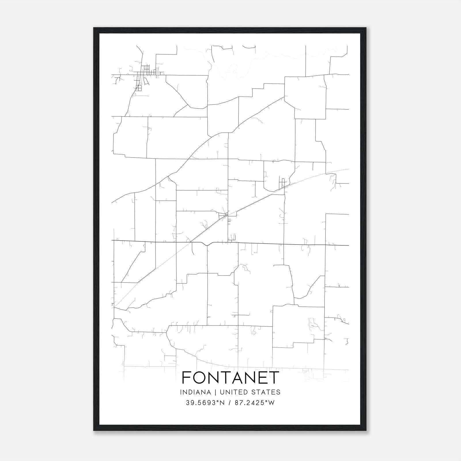 Fontanet Indiana Map Poster, Modern Home Decor Wall Art Print Fontanet Indiana Map Poster, Modern Home Decor Wall Art Print