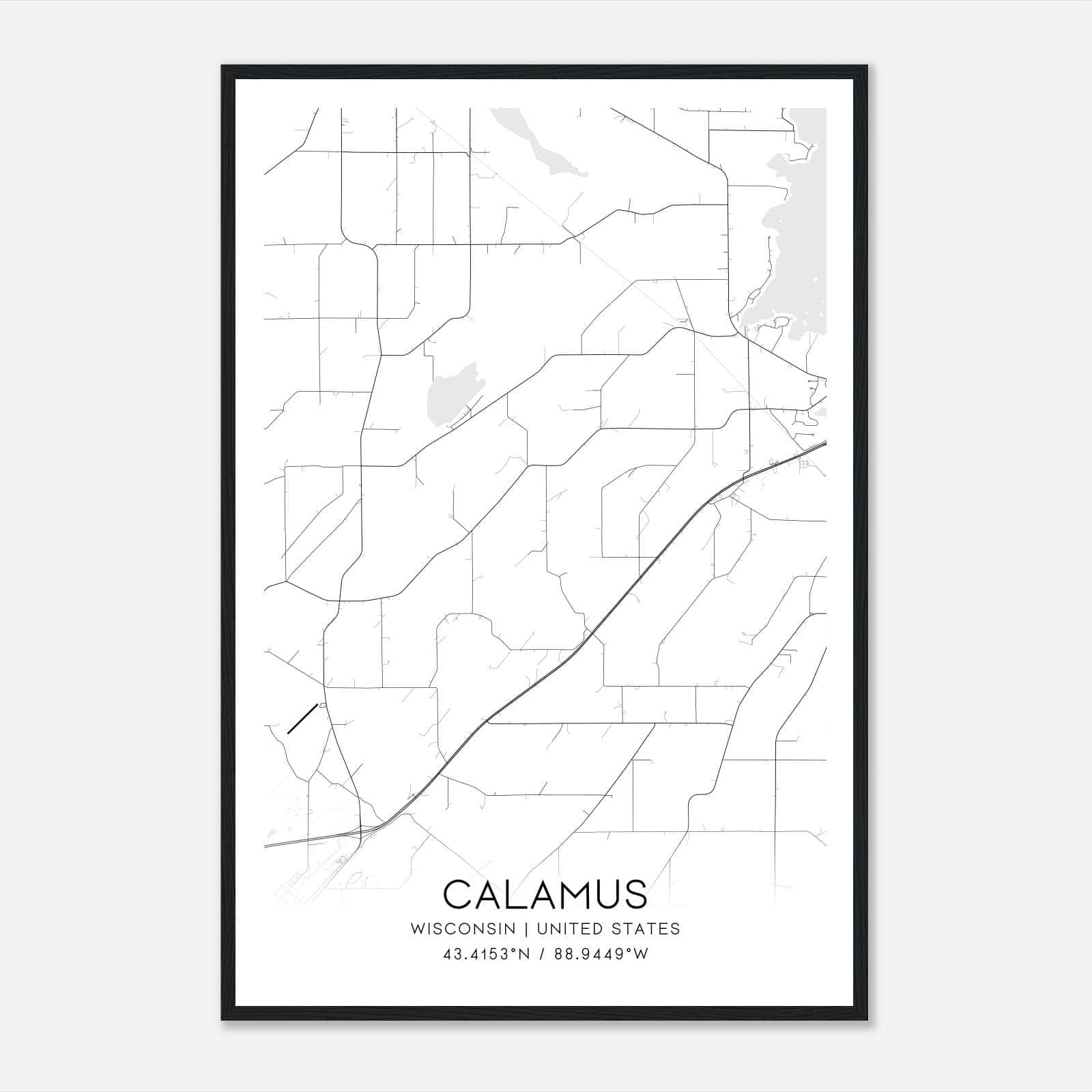Calamus Wisconsin Map Poster, Modern Home Decor Wall Art Print Calamus Wisconsin Map Poster, Modern Home Decor Wall Art Print