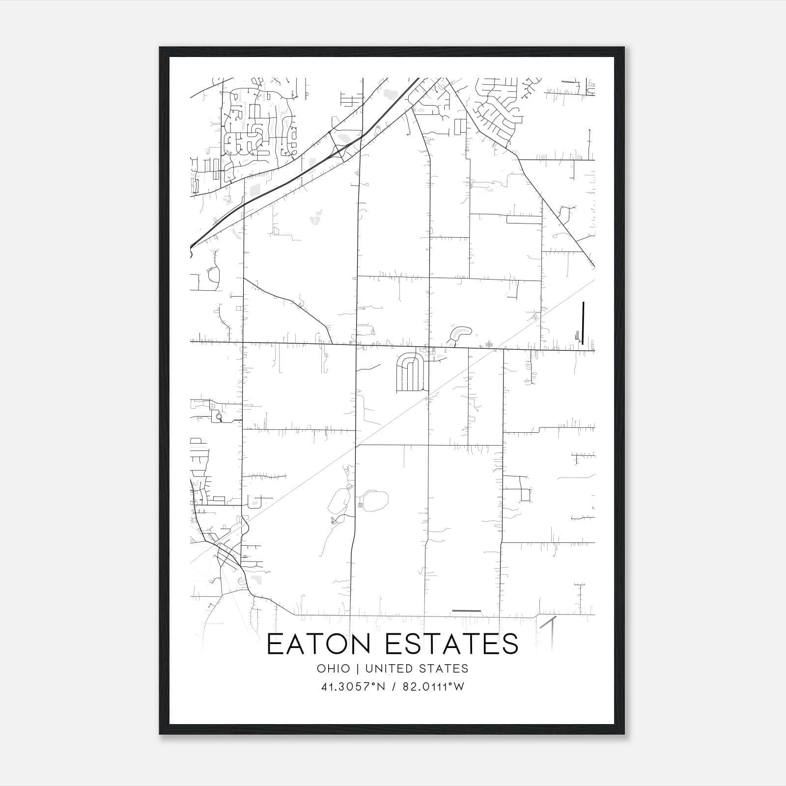 Eaton Estates Ohio Map Poster, Modern Home Decor Wall Art Print Eaton Estates Ohio Map Poster, Modern Home Decor Wall Art Print