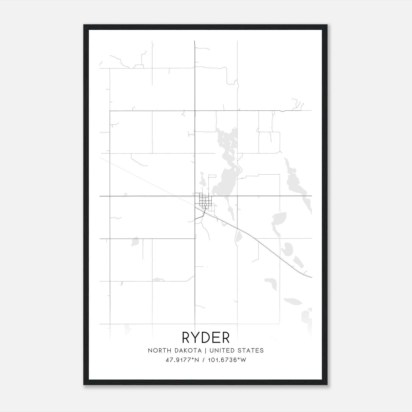 Ryder North Dakota Map Poster, Modern Home Decor Wall Art Print Ryder North Dakota Map Poster, Modern Home Decor Wall Art Print