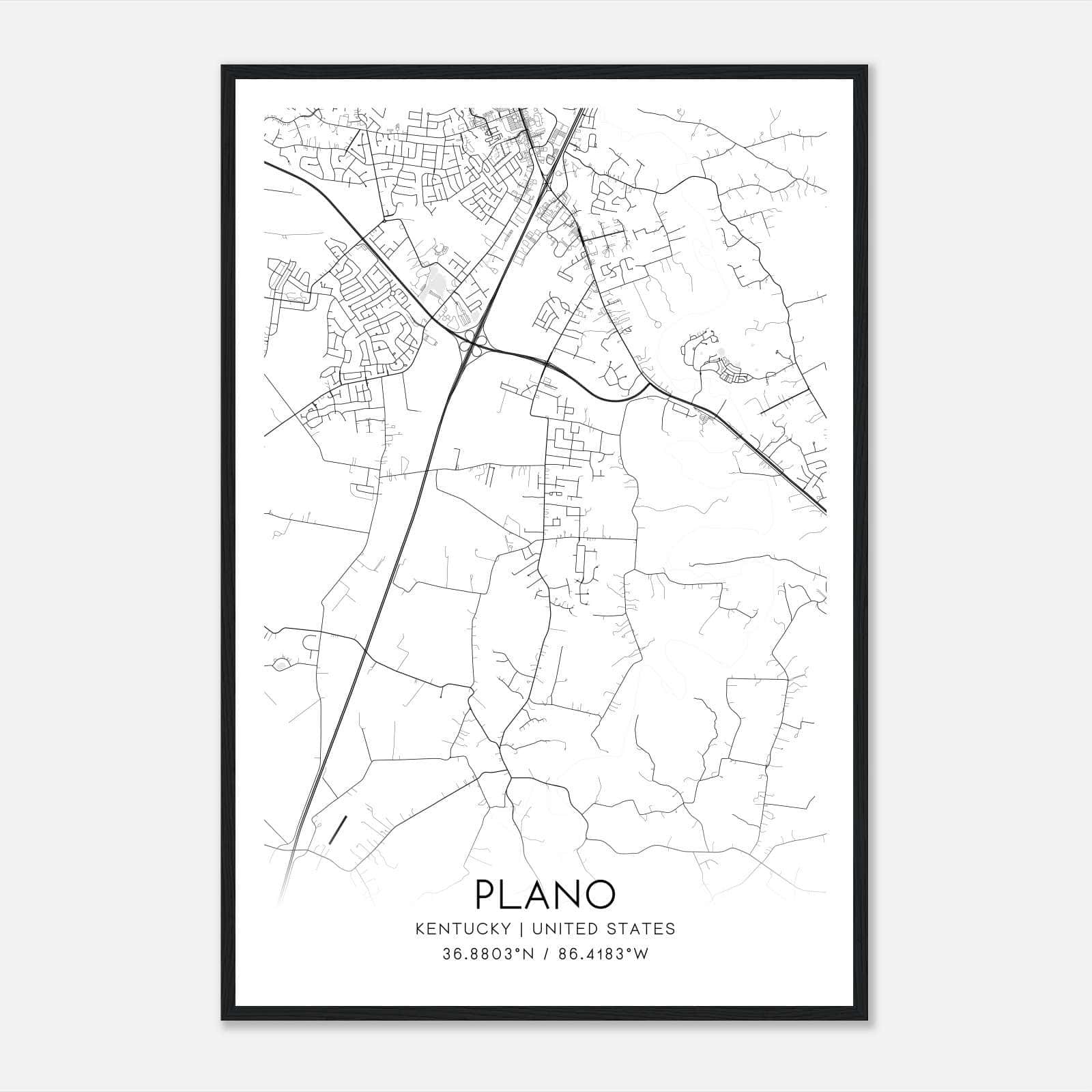 Plano Kentucky Map Poster, Modern Home Decor Wall Art Print Plano Kentucky Map Poster, Modern Home Decor Wall Art Print