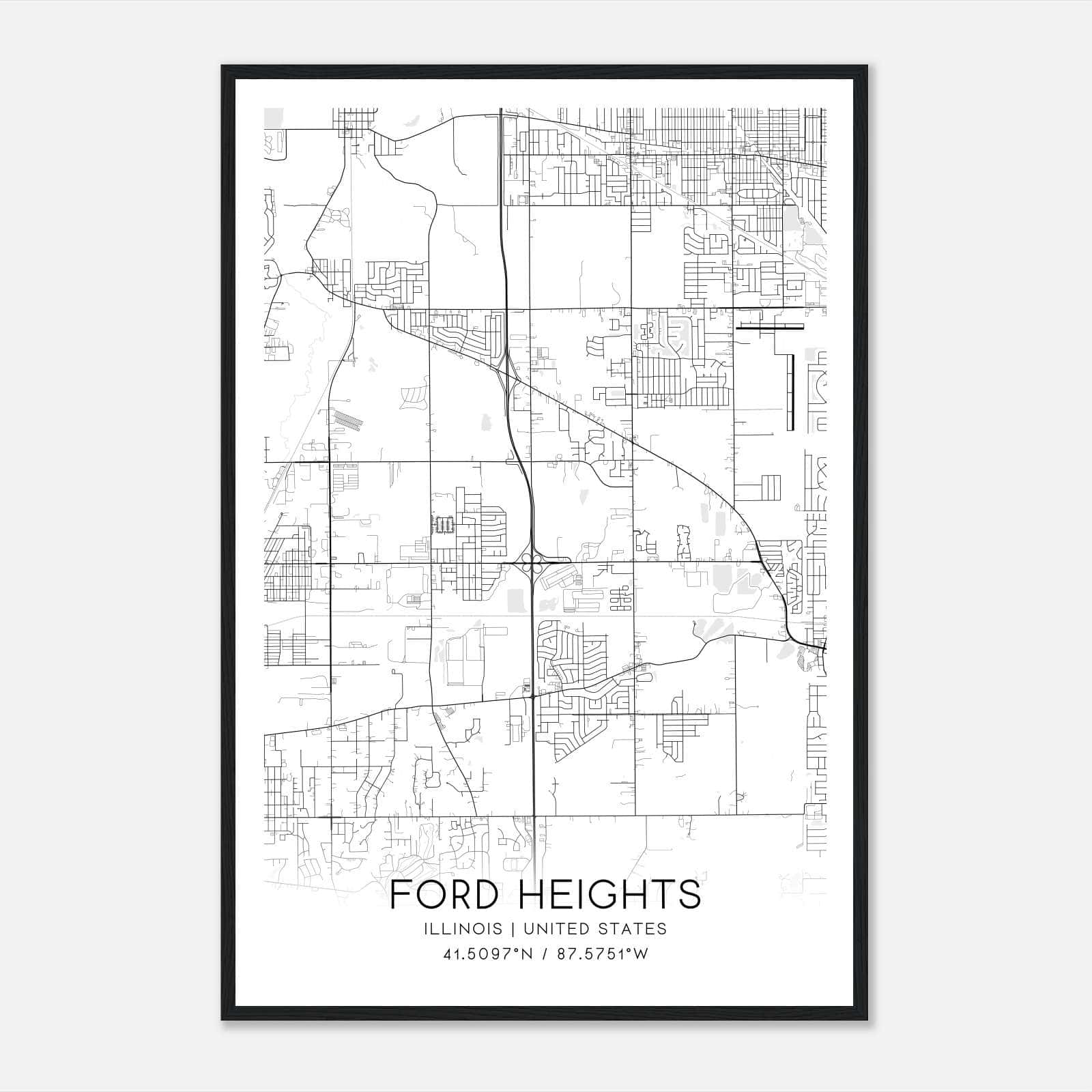 Ford Heights Illinois Map Poster, Modern Home Decor Wall Art Print Ford Heights Illinois Map Poster, Modern Home Decor Wall Art Print