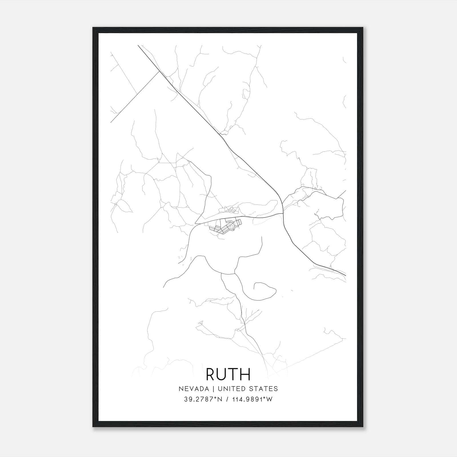 Ruth Nevada Map Poster, Modern Home Decor Wall Art Print Ruth Nevada Map Poster, Modern Home Decor Wall Art Print