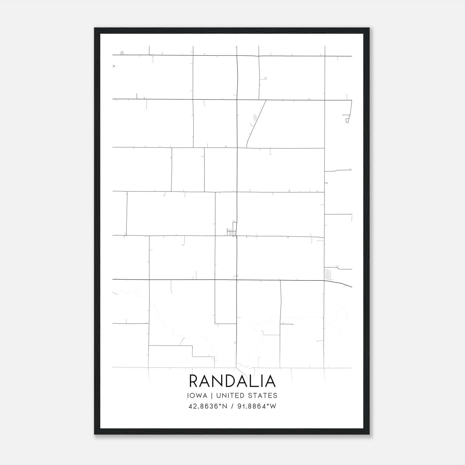 Randalia Iowa Map Poster, Modern Home Decor Wall Art Print Randalia Iowa Map Poster, Modern Home Decor Wall Art Print