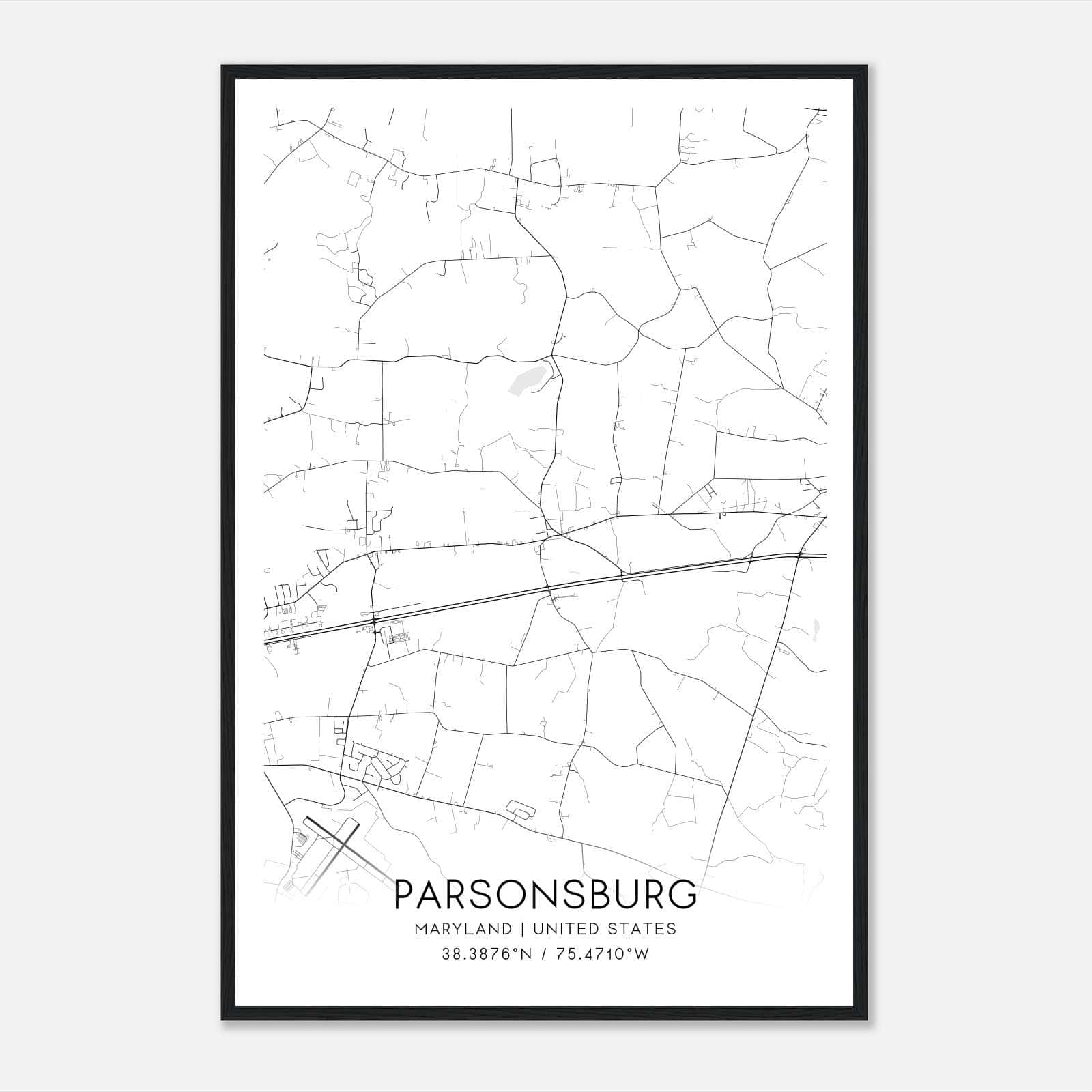 Parsonsburg Maryland Map Poster, Modern Home Decor Wall Art Print Parsonsburg Maryland Map Poster, Modern Home Decor Wall Art Print