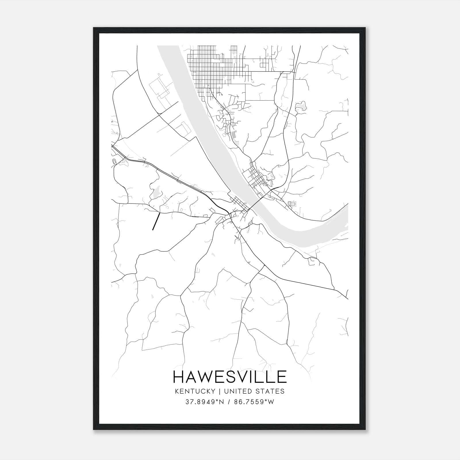 Hawesville Kentucky Map Poster, Modern Home Decor Wall Art Print Hawesville Kentucky Map Poster, Modern Home Decor Wall Art Print