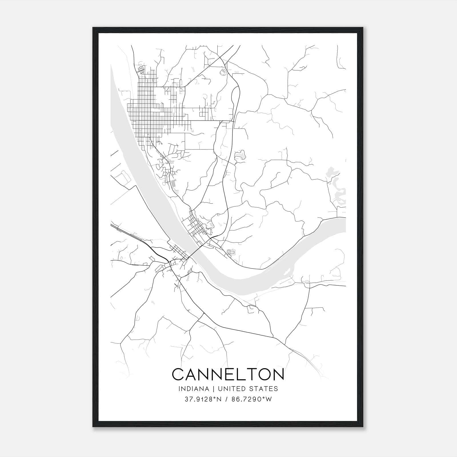 Cannelton Indiana Map Poster, Modern Home Decor Wall Art Print Cannelton Indiana Map Poster, Modern Home Decor Wall Art Print