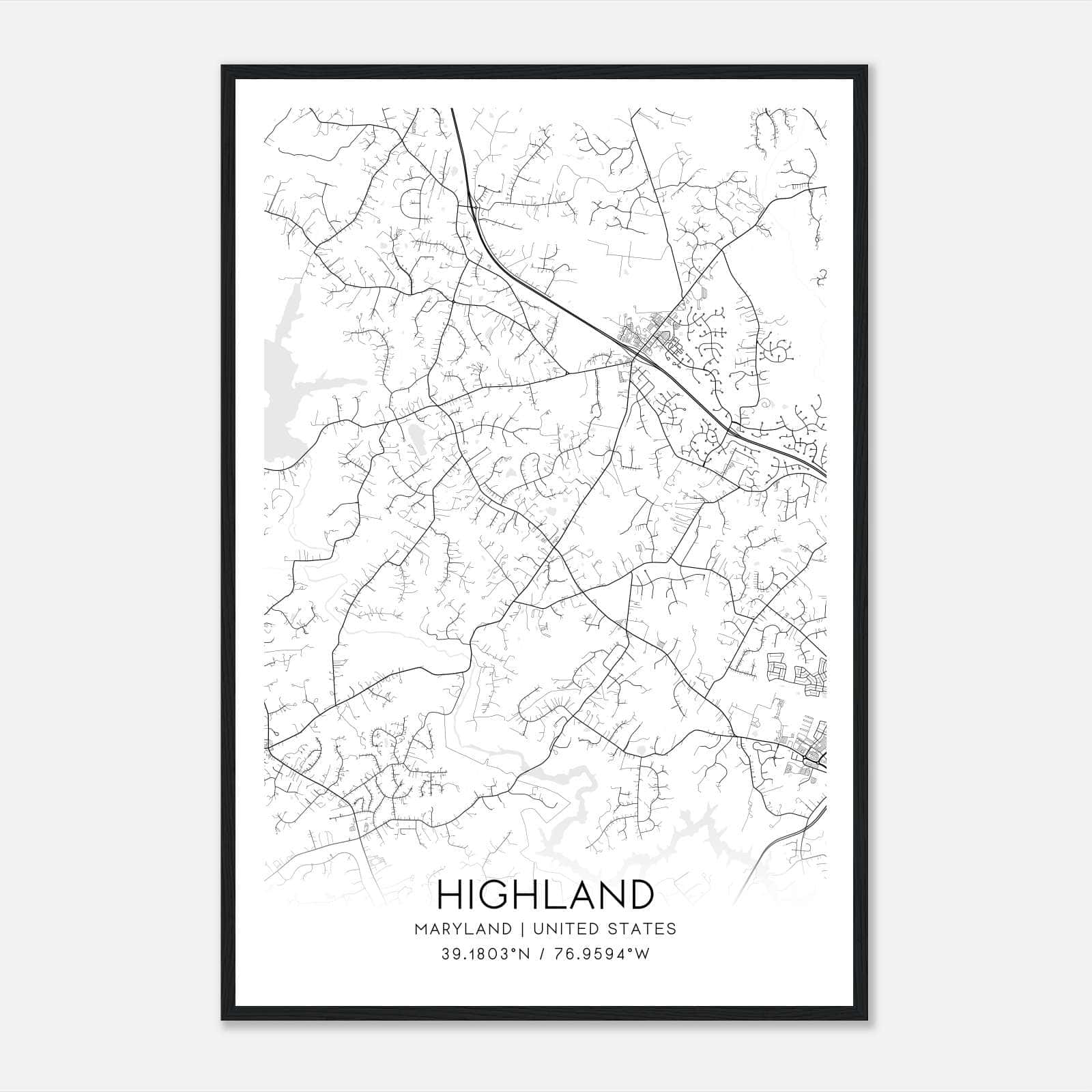 Highland Maryland Map Poster, Modern Home Decor Wall Art Print Highland Maryland Map Poster, Modern Home Decor Wall Art Print