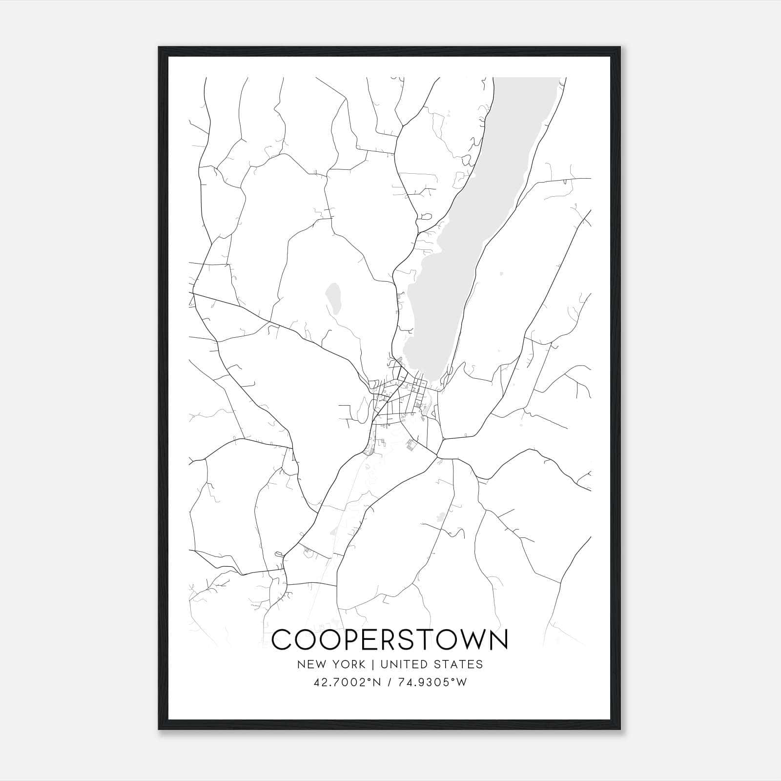 Cooperstown New York Map Poster, Modern Home Decor Wall Art Print Cooperstown New York Map Poster, Modern Home Decor Wall Art Print