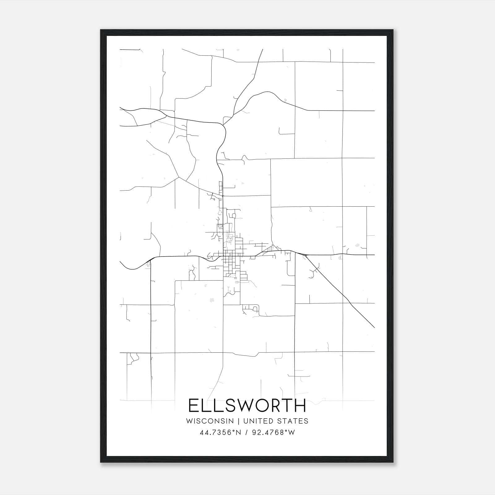 Ellsworth Wisconsin Map Poster, Modern Home Decor Wall Art Print Ellsworth Wisconsin Map Poster, Modern Home Decor Wall Art Print