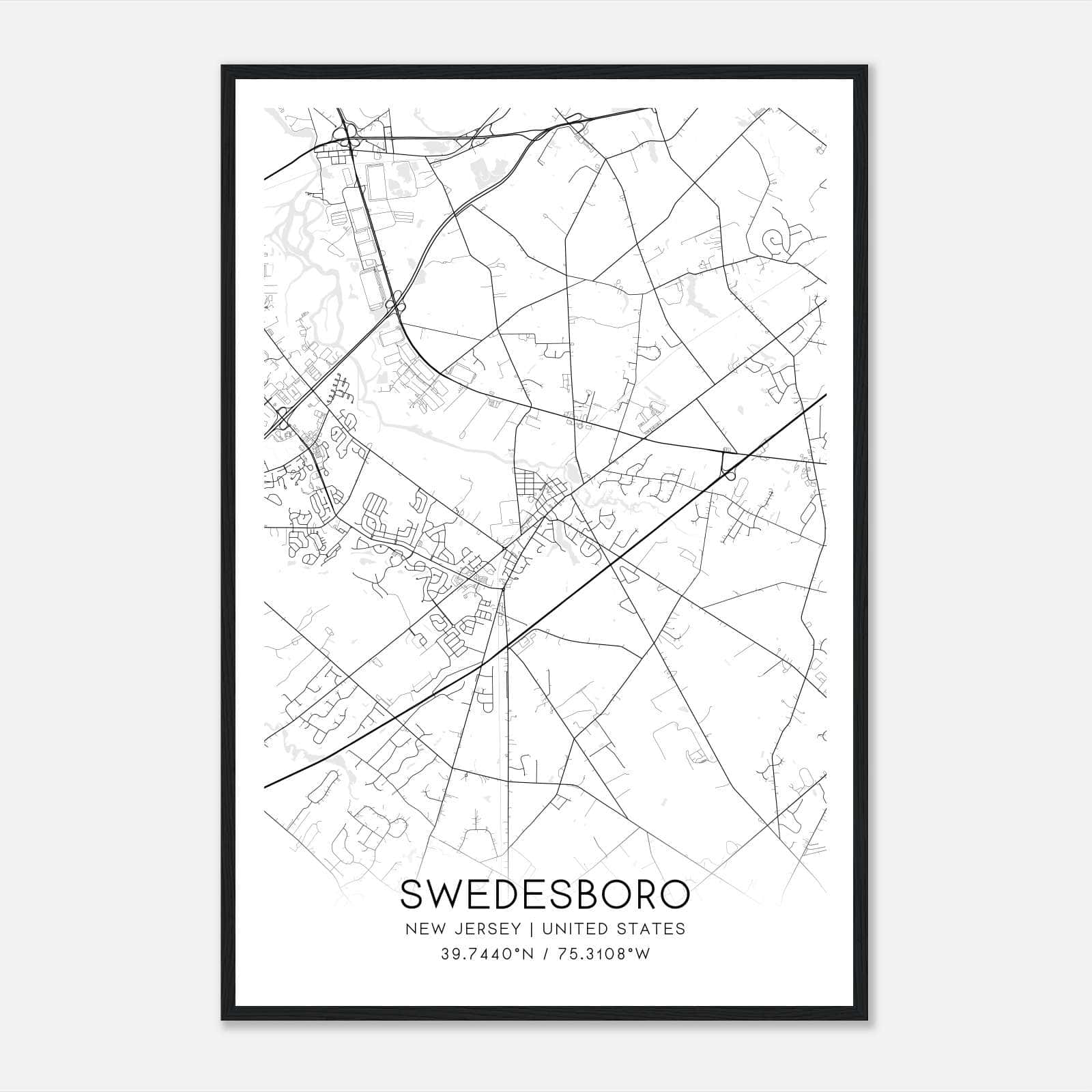 Swedesboro New Jersey Map Poster, Modern Home Decor Wall Art Print Swedesboro New Jersey Map Poster, Modern Home Decor Wall Art Print