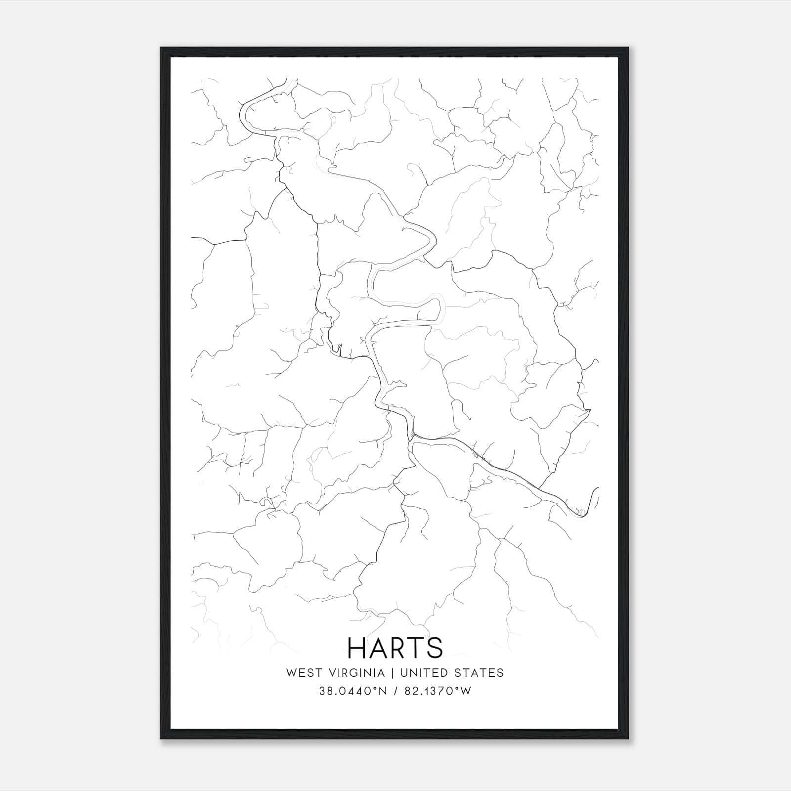 Harts West Virginia Map Poster, Modern Home Decor Wall Art Print Harts West Virginia Map Poster, Modern Home Decor Wall Art Print