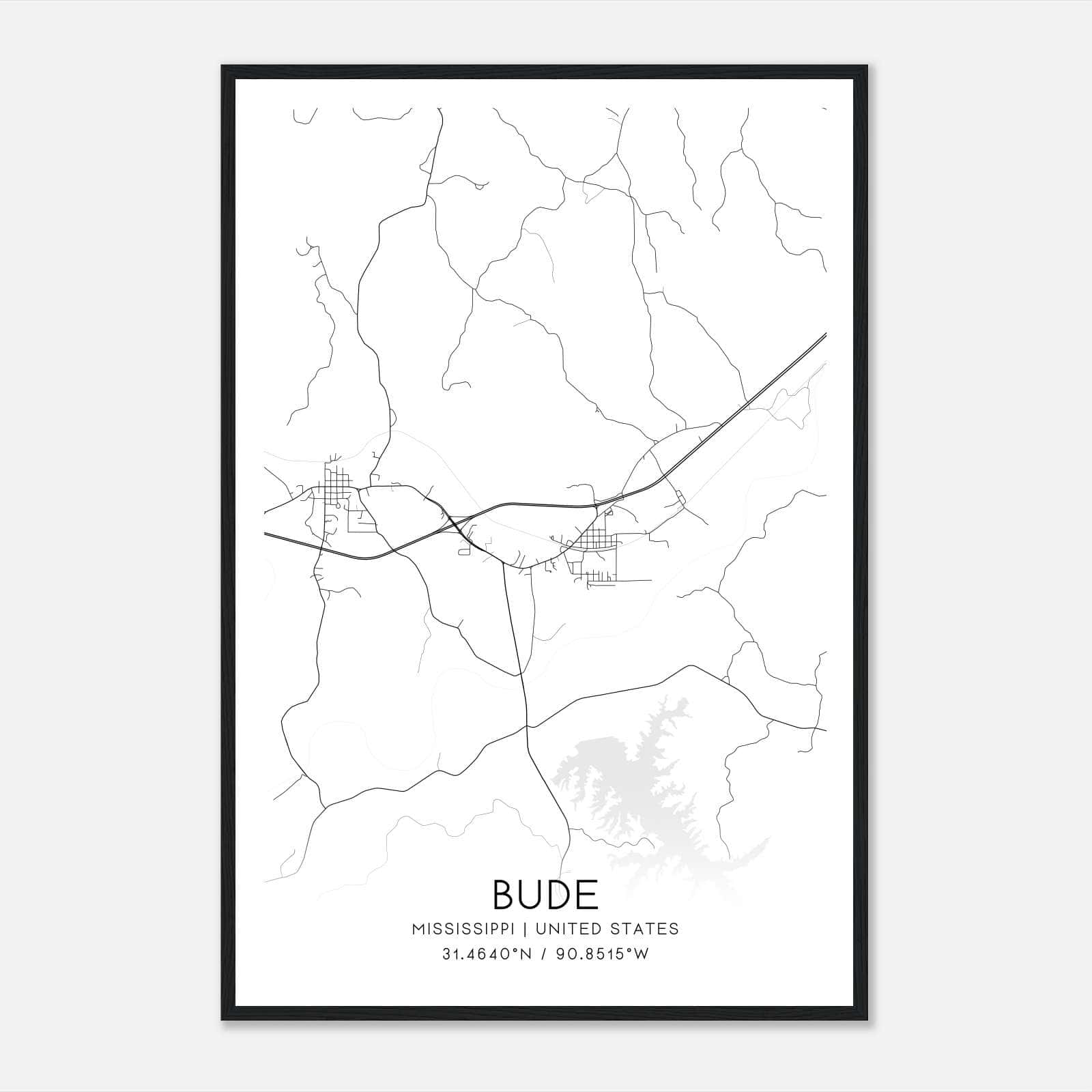 Bude Mississippi Map Poster, Modern Home Decor Wall Art Print Bude Mississippi Map Poster, Modern Home Decor Wall Art Print