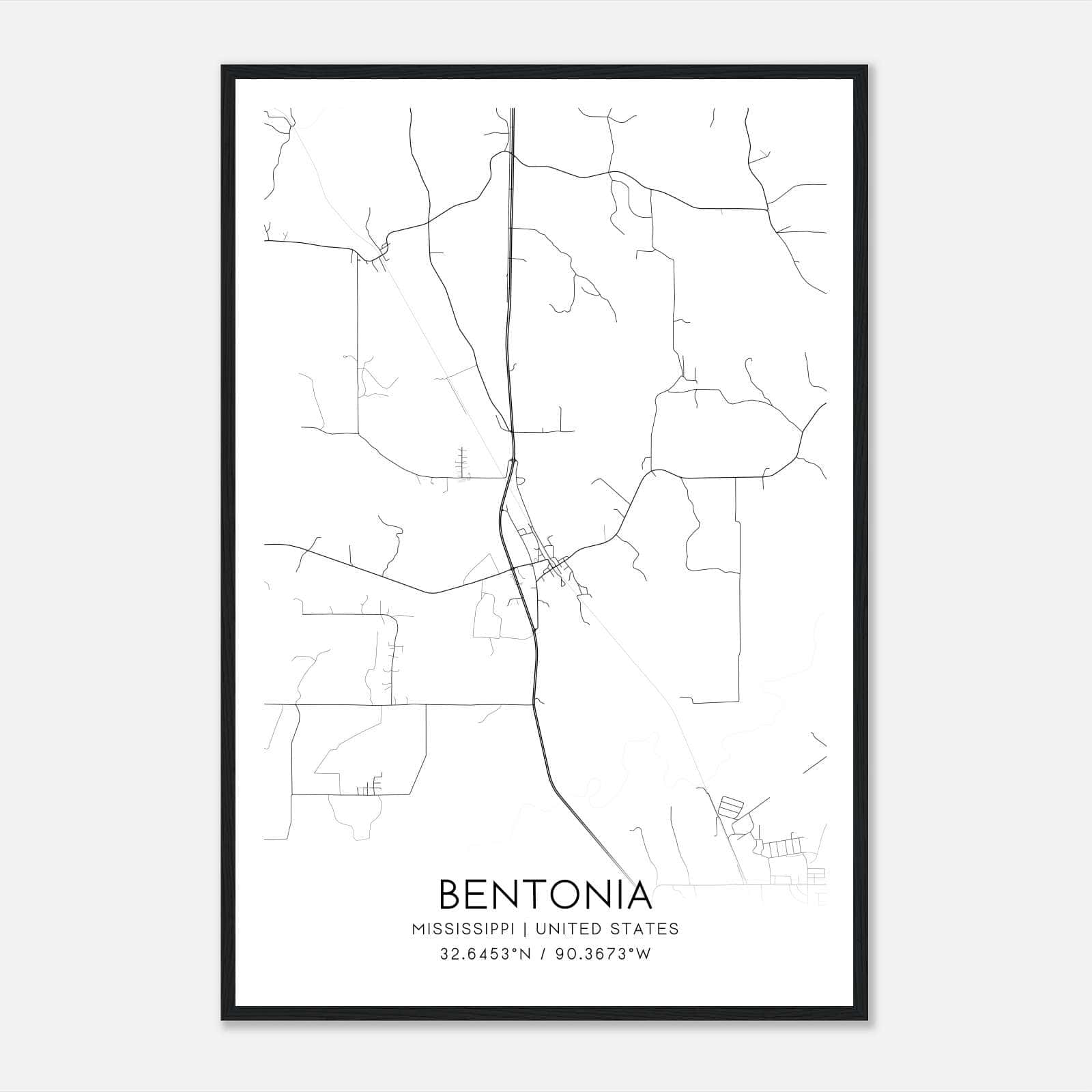 Bentonia Mississippi Map Poster, Modern Home Decor Wall Art Print Bentonia Mississippi Map Poster, Modern Home Decor Wall Art Print
