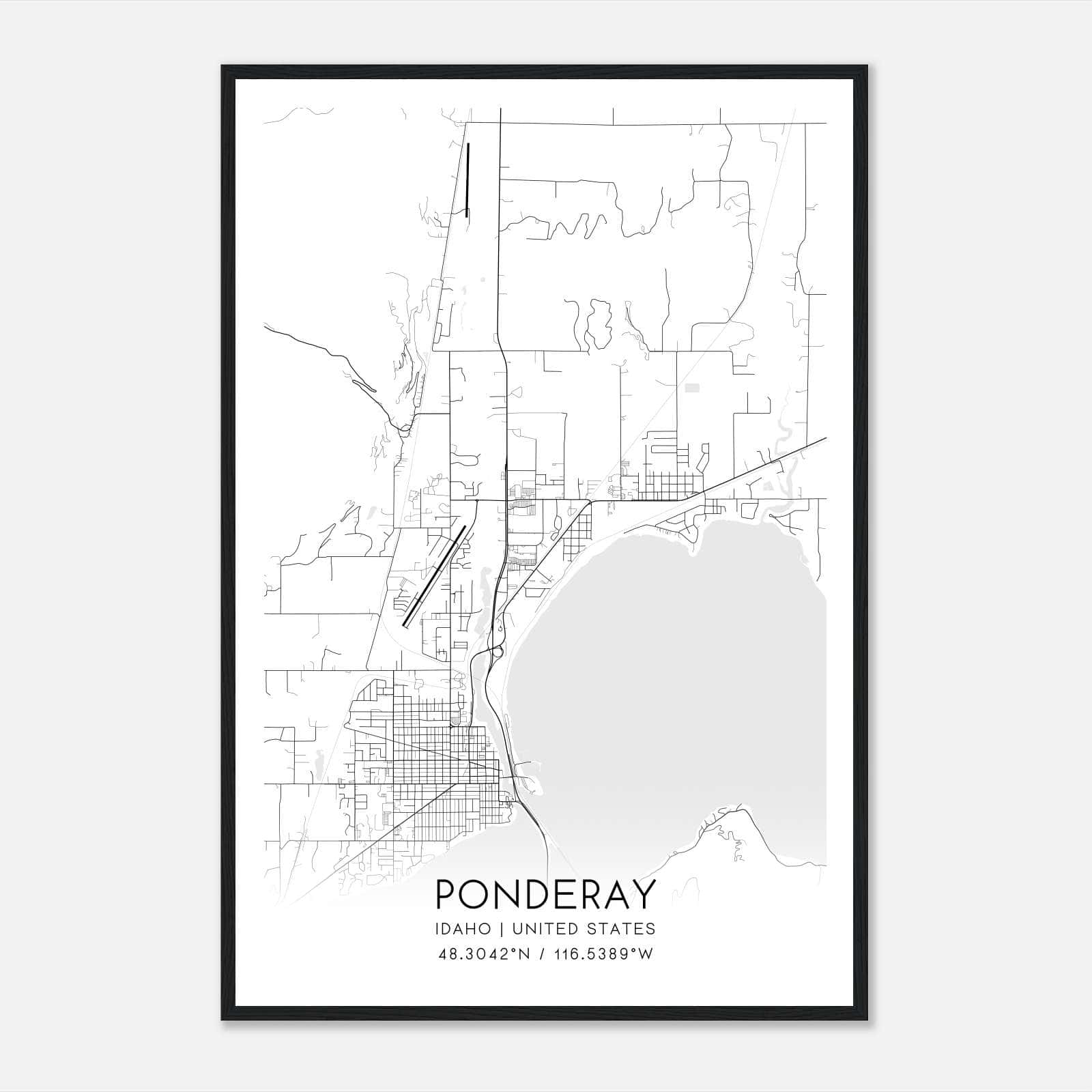 Ponderay Idaho Map Poster, Modern Home Decor Wall Art Print Ponderay Idaho Map Poster, Modern Home Decor Wall Art Print