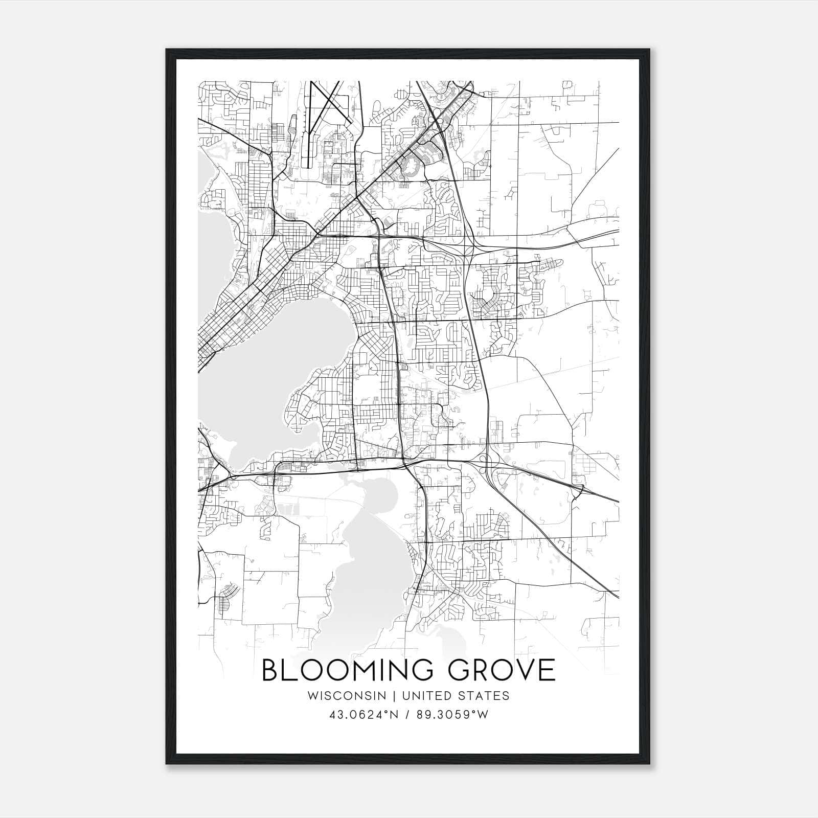 Blooming Grove Wisconsin Map Poster, Modern Home Decor Wall Art Print Blooming Grove Wisconsin Map Poster, Modern Home Decor Wall Art Print