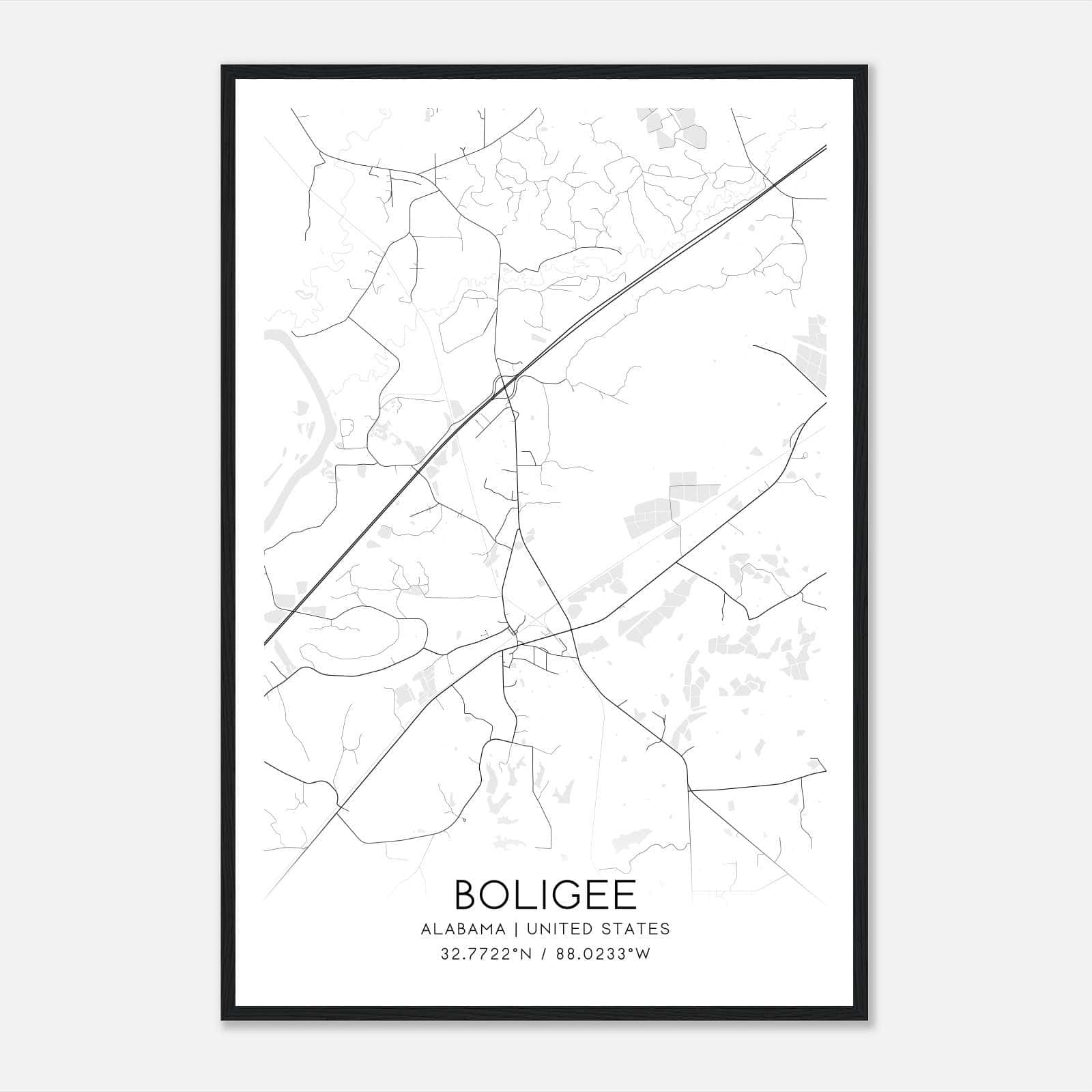 Boligee Alabama Map Poster, Modern Home Decor Wall Art Print Boligee Alabama Map Poster, Modern Home Decor Wall Art Print