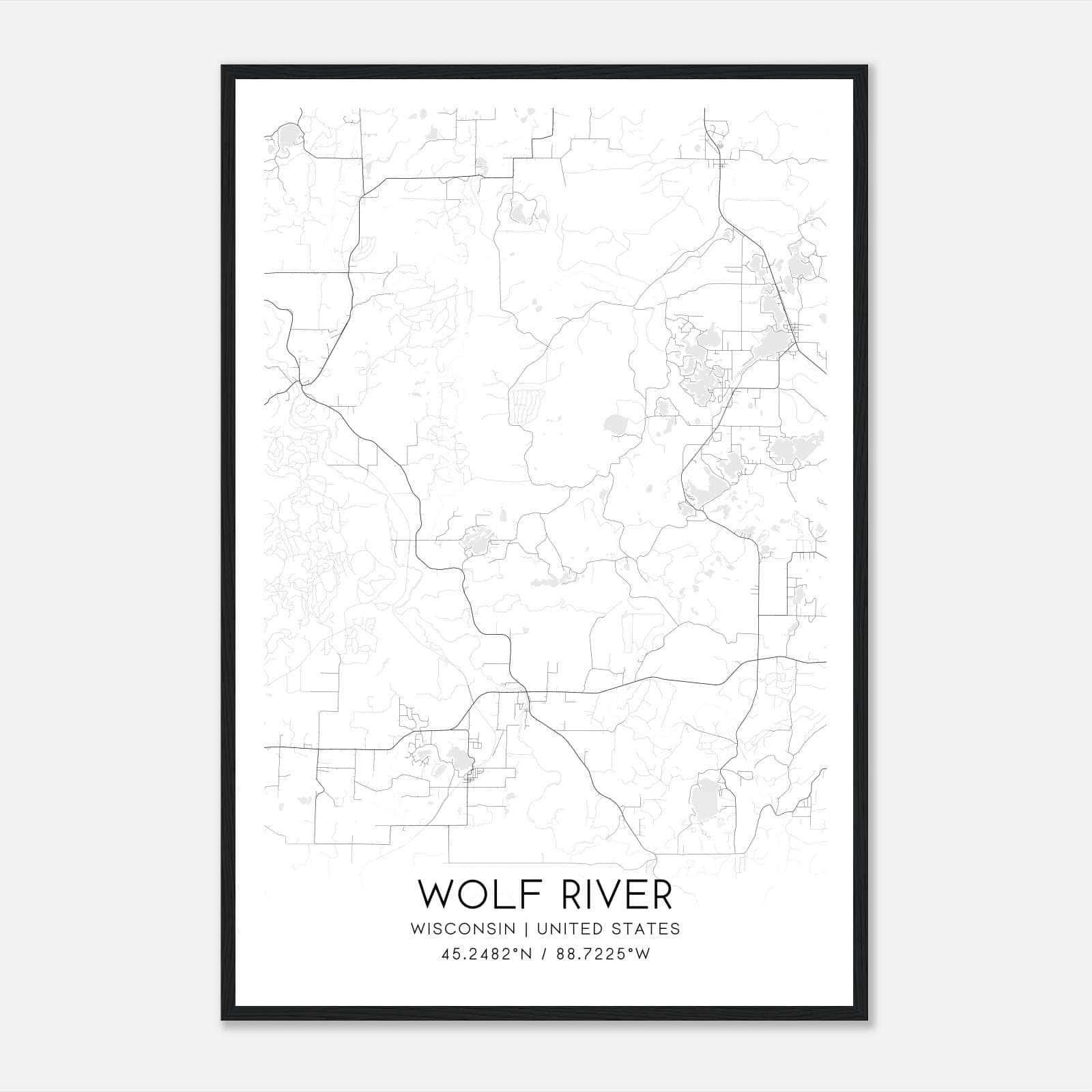 Wolf River Wisconsin Map Poster, Modern Home Decor Wall Art Print Wolf River Wisconsin Map Poster, Modern Home Decor Wall Art Print