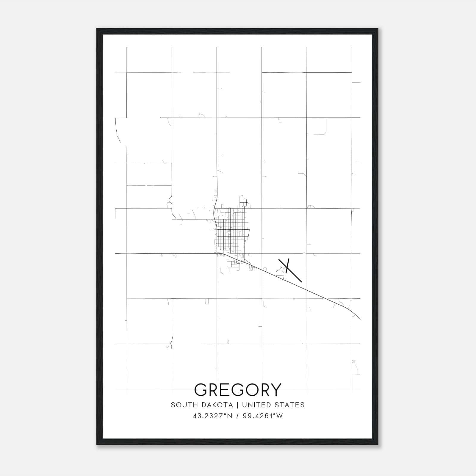 Gregory South Dakota Map Poster, Modern Home Decor Wall Art Print Gregory South Dakota Map Poster, Modern Home Decor Wall Art Print