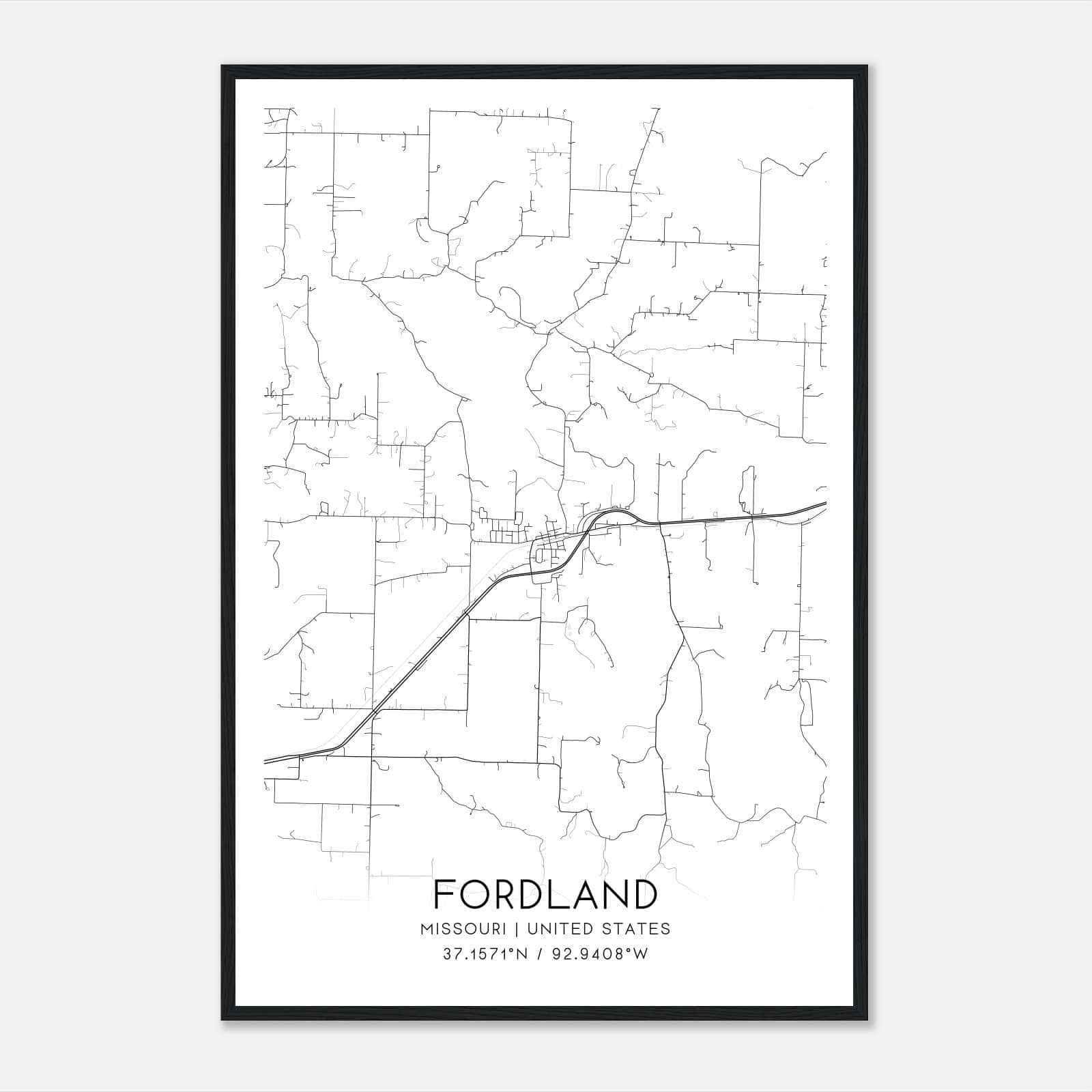 Fordland Missouri Map Poster, Modern Home Decor Wall Art Print Fordland Missouri Map Poster, Modern Home Decor Wall Art Print