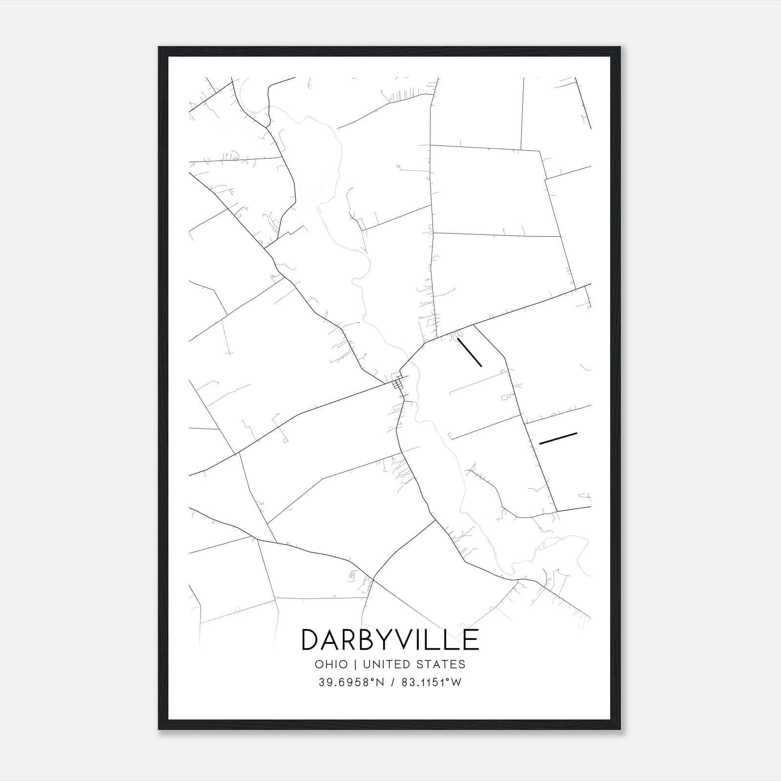 Darbyville Ohio Map Poster, Modern Home Decor Wall Art Print Darbyville Ohio Map Poster, Modern Home Decor Wall Art Print