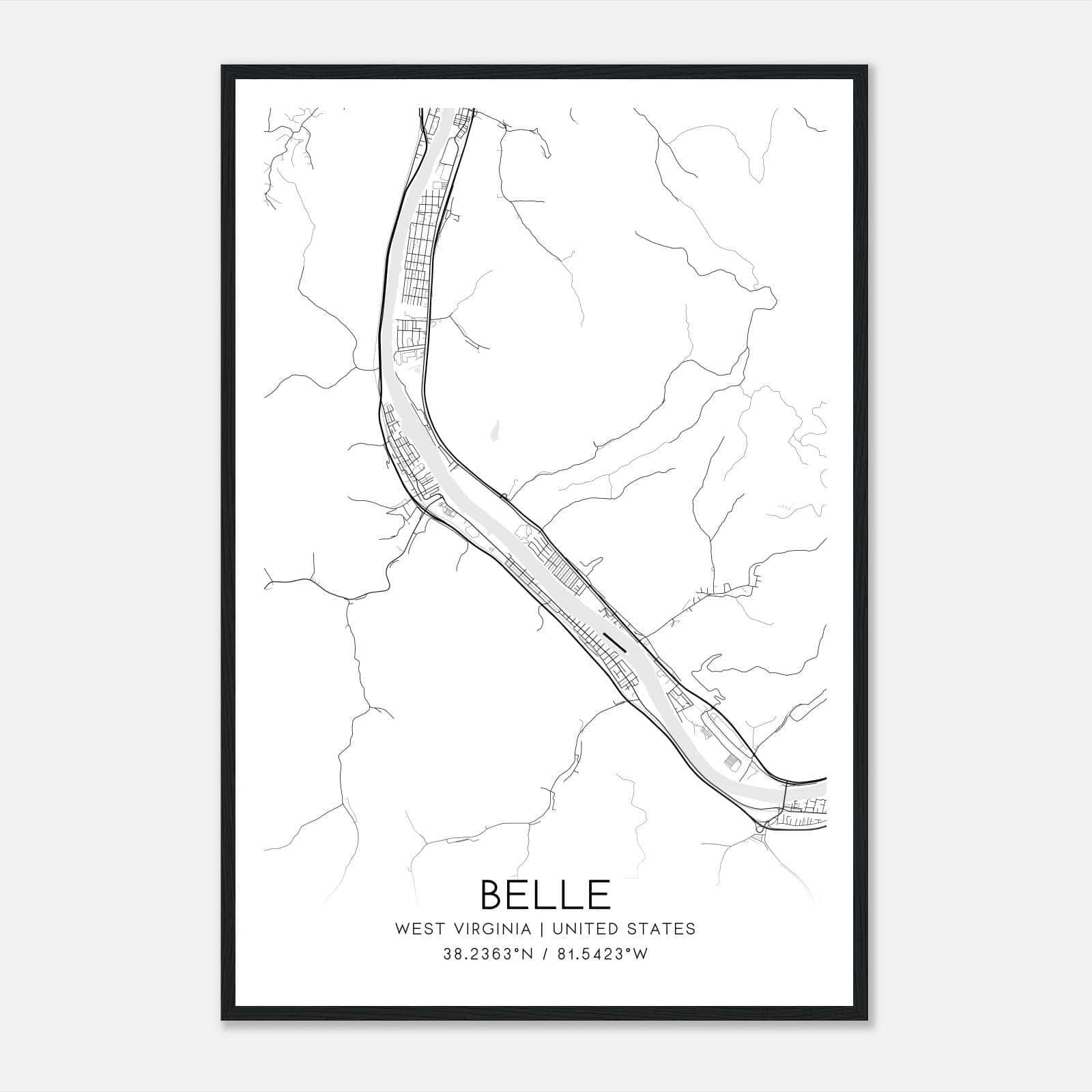 Belle West Virginia Map Poster, Modern Home Decor Wall Art Print Belle West Virginia Map Poster, Modern Home Decor Wall Art Print
