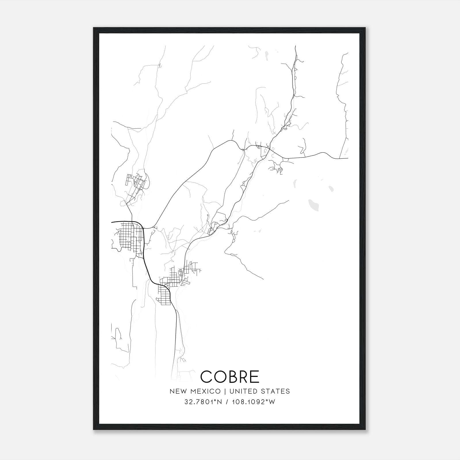 Cobre New Mexico Map Poster, Modern Home Decor Wall Art Print Cobre New Mexico Map Poster, Modern Home Decor Wall Art Print