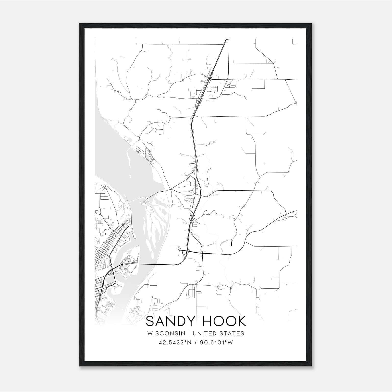Sandy Hook Wisconsin Map Poster, Modern Home Decor Wall Art Print Sandy Hook Wisconsin Map Poster, Modern Home Decor Wall Art Print