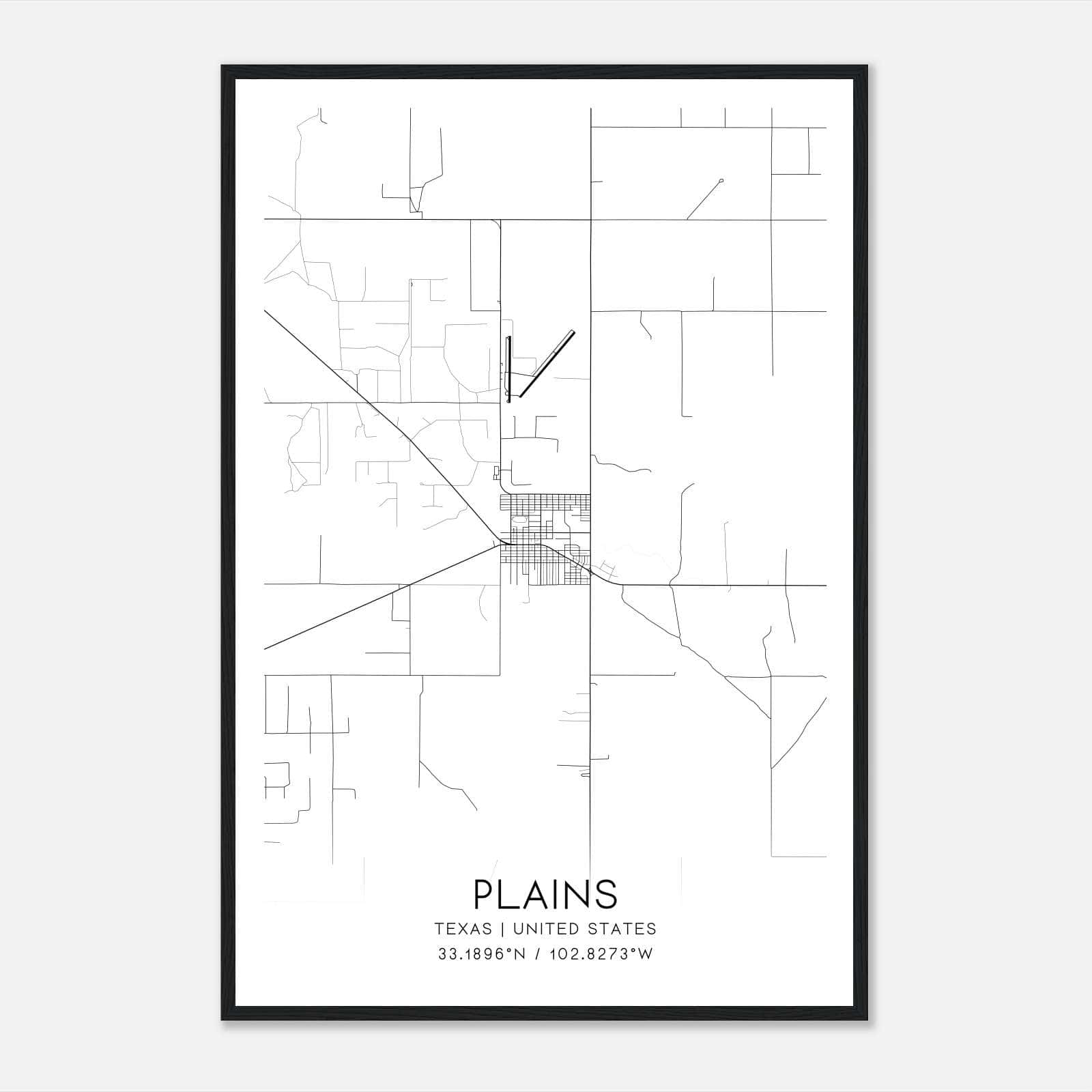Plains Texas Map Poster, Modern Home Decor Wall Art Print Plains Texas Map Poster, Modern Home Decor Wall Art Print