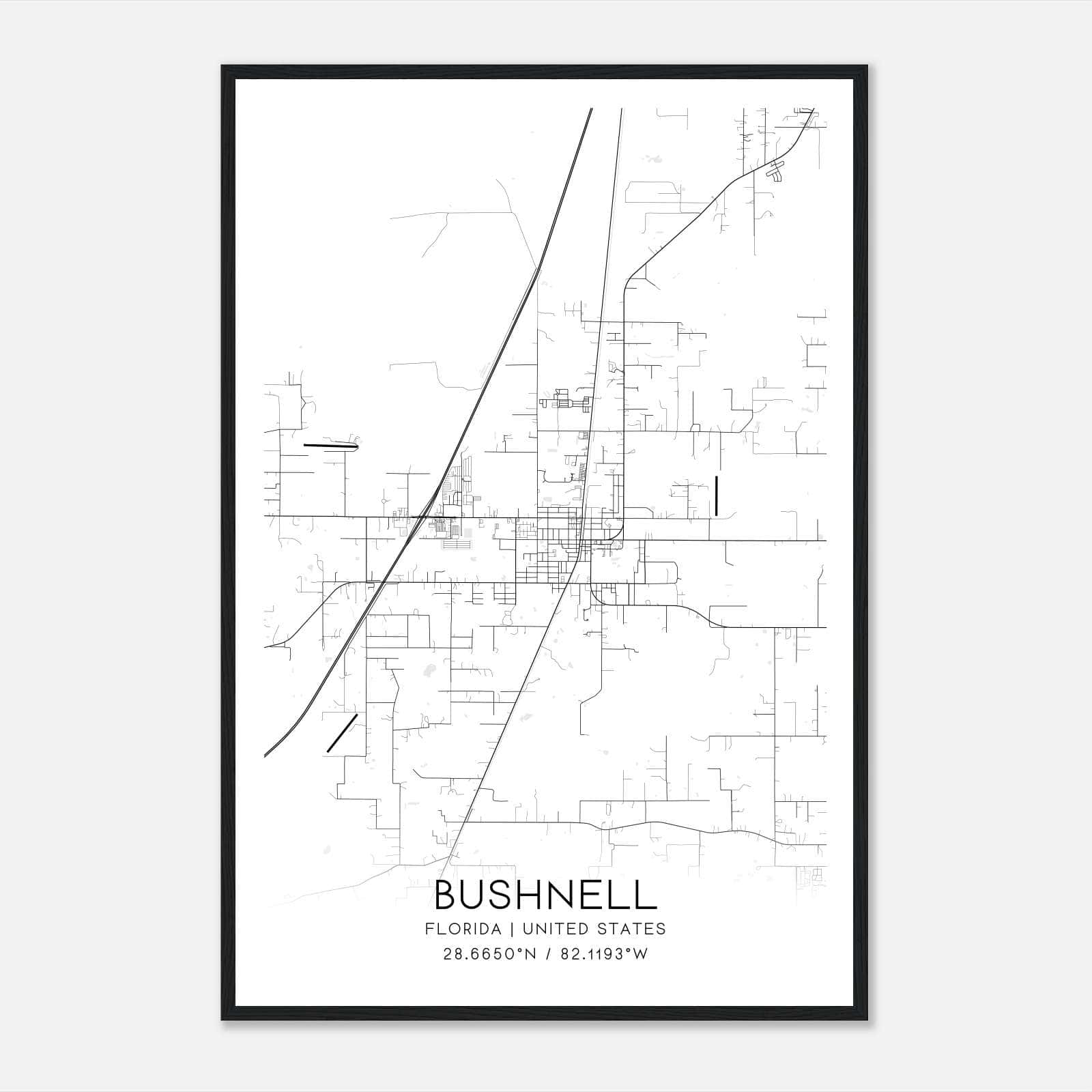 Bushnell Florida Map Poster Modern - Ff16b7774b0715401b644d4702807835