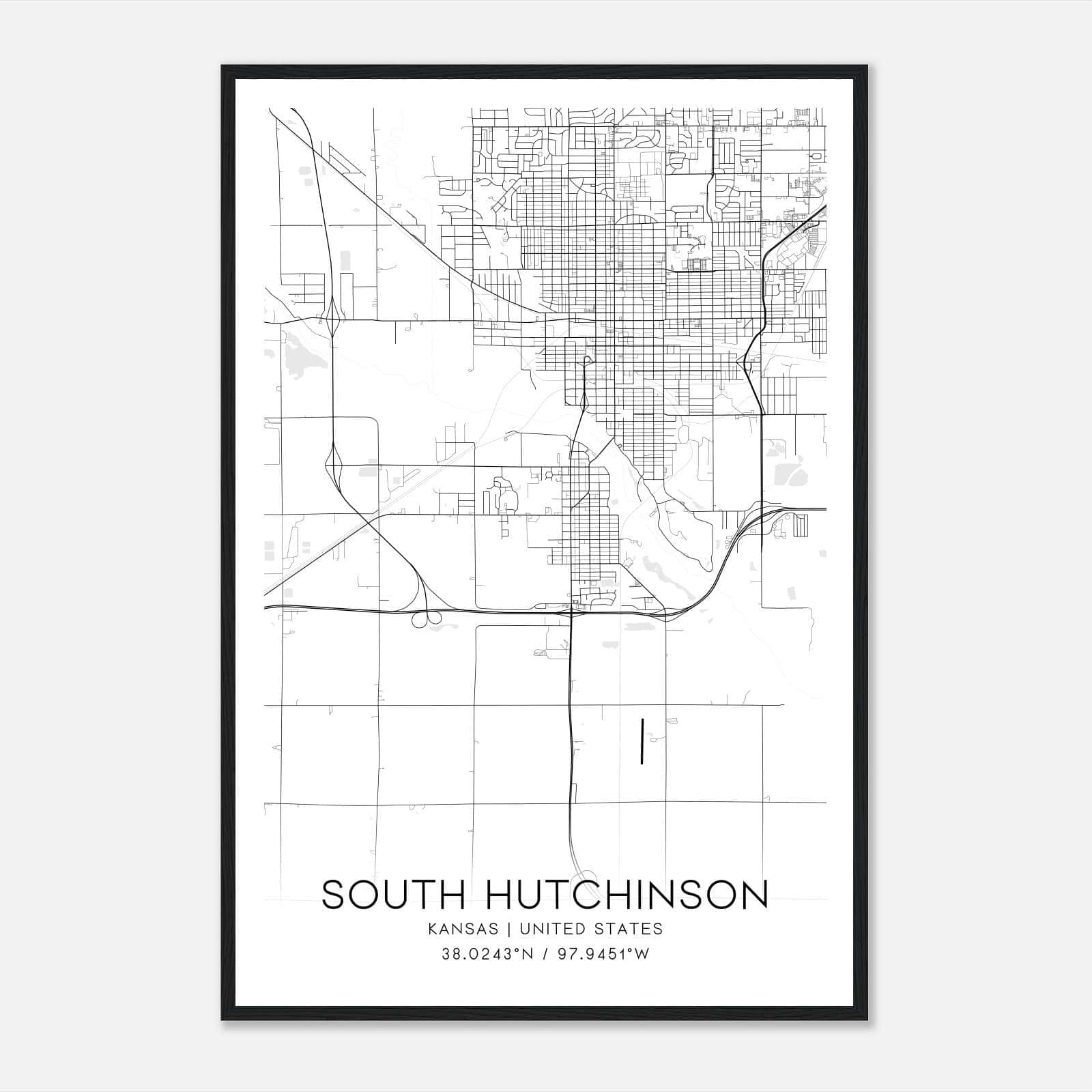South Hutchinson Kansas Map Poster, Modern Home Decor Wall Art Print South Hutchinson Kansas Map Poster, Modern Home Decor Wall Art Print