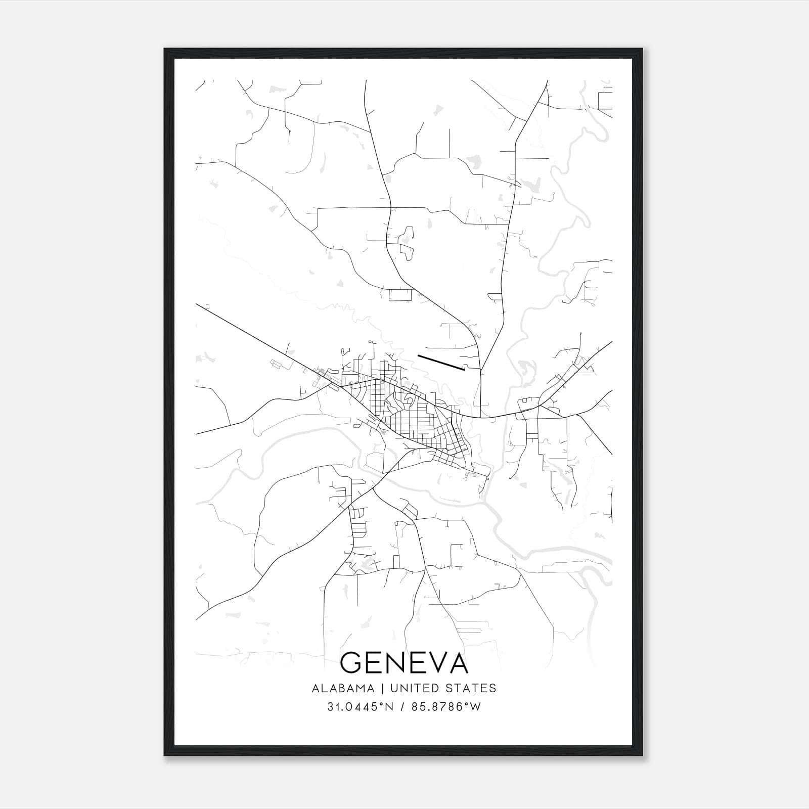 Geneva Alabama Map Poster, Modern Home Decor Wall Art Print Geneva Alabama Map Poster, Modern Home Decor Wall Art Print