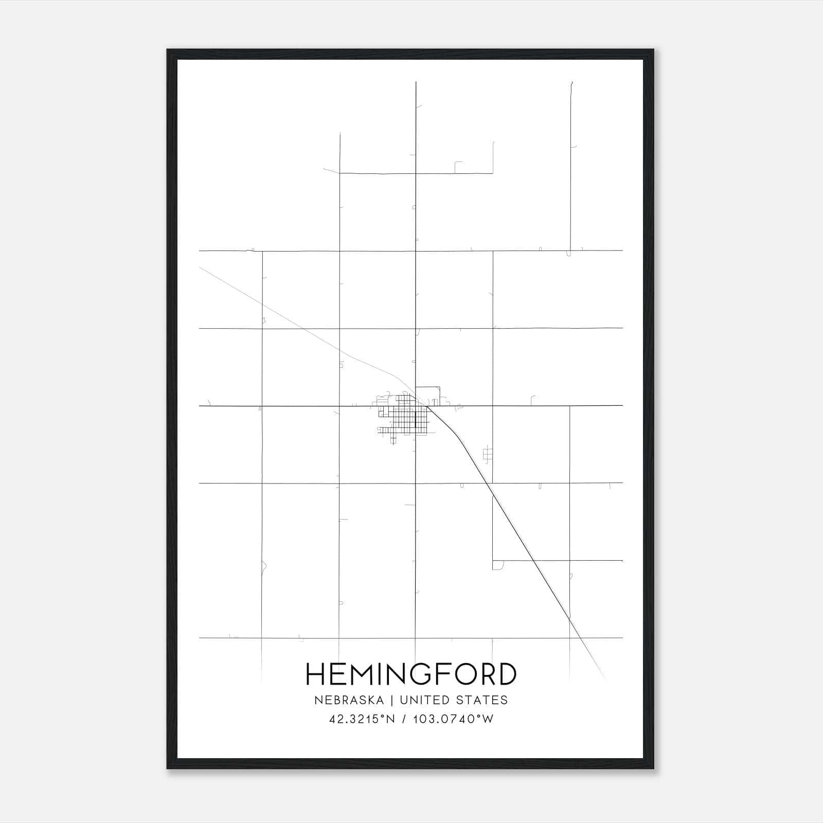 Hemingford Nebraska Map Poster, Modern Home Decor Wall Art Print Hemingford Nebraska Map Poster, Modern Home Decor Wall Art Print