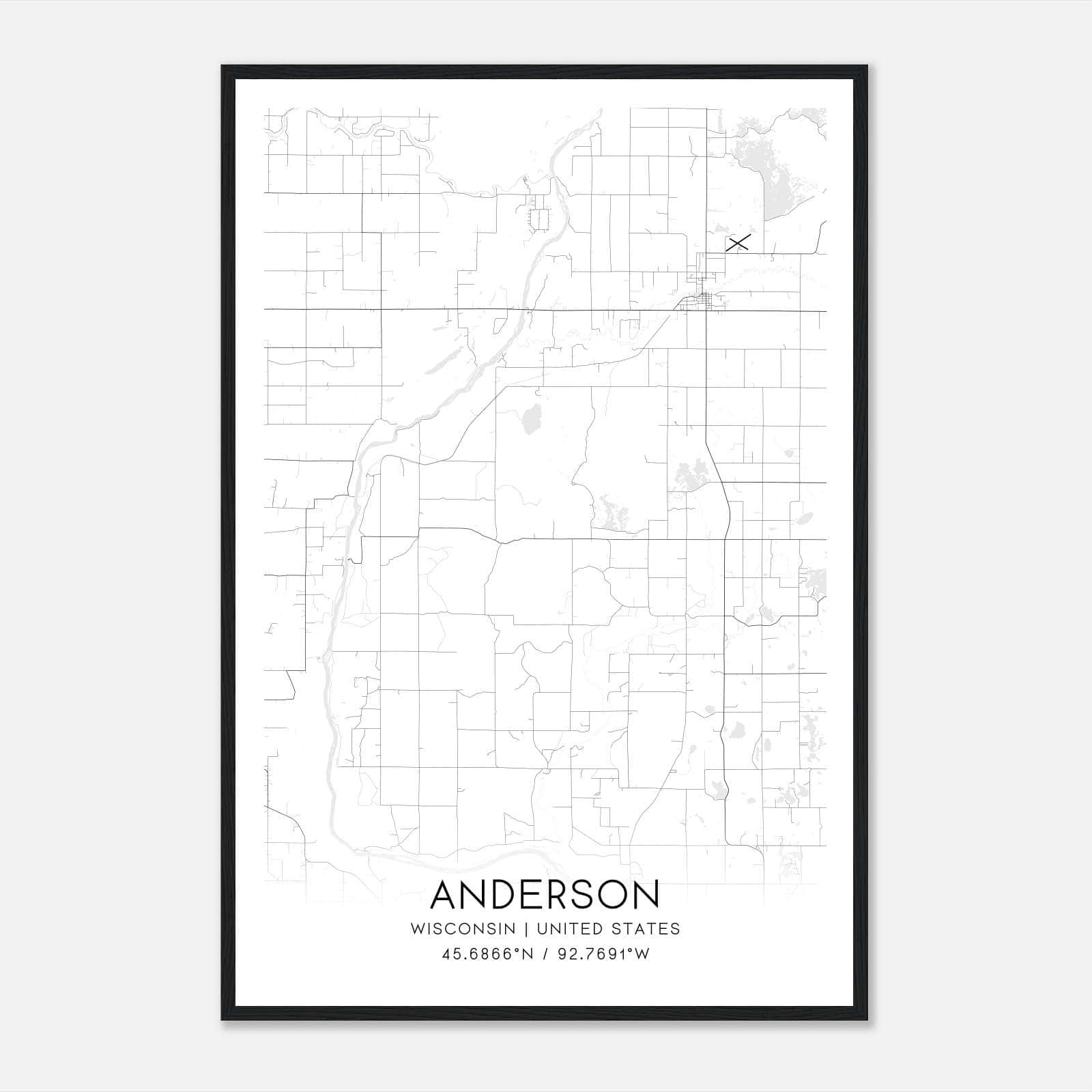 Anderson Wisconsin Map Poster, Modern Home Decor Wall Art Print Anderson Wisconsin Map Poster, Modern Home Decor Wall Art Print