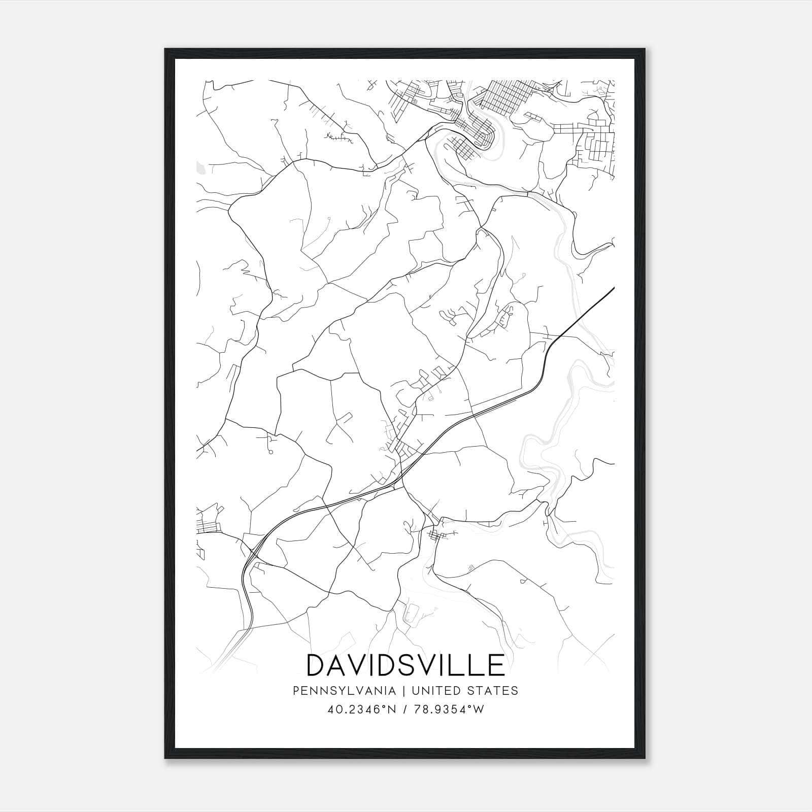Davidsville Pennsylvania Map Poster, Modern Home Decor Wall Art Print Davidsville Pennsylvania Map Poster, Modern Home Decor Wall Art Print
