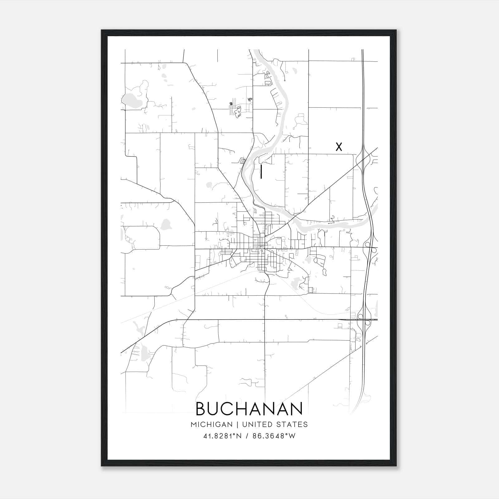 Buchanan Michigan Map Poster, Modern Home Decor Wall Art Print Buchanan Michigan Map Poster, Modern Home Decor Wall Art Print