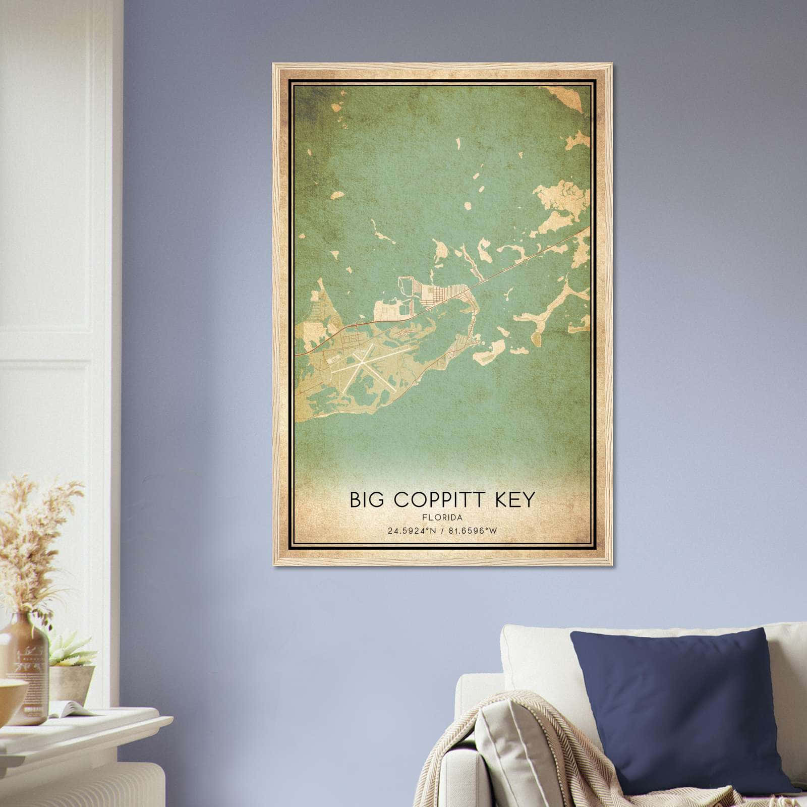 Vintage Big Coppitt Key Florida Map Poster, Big Coppitt Key FL City Road Wall Art Print