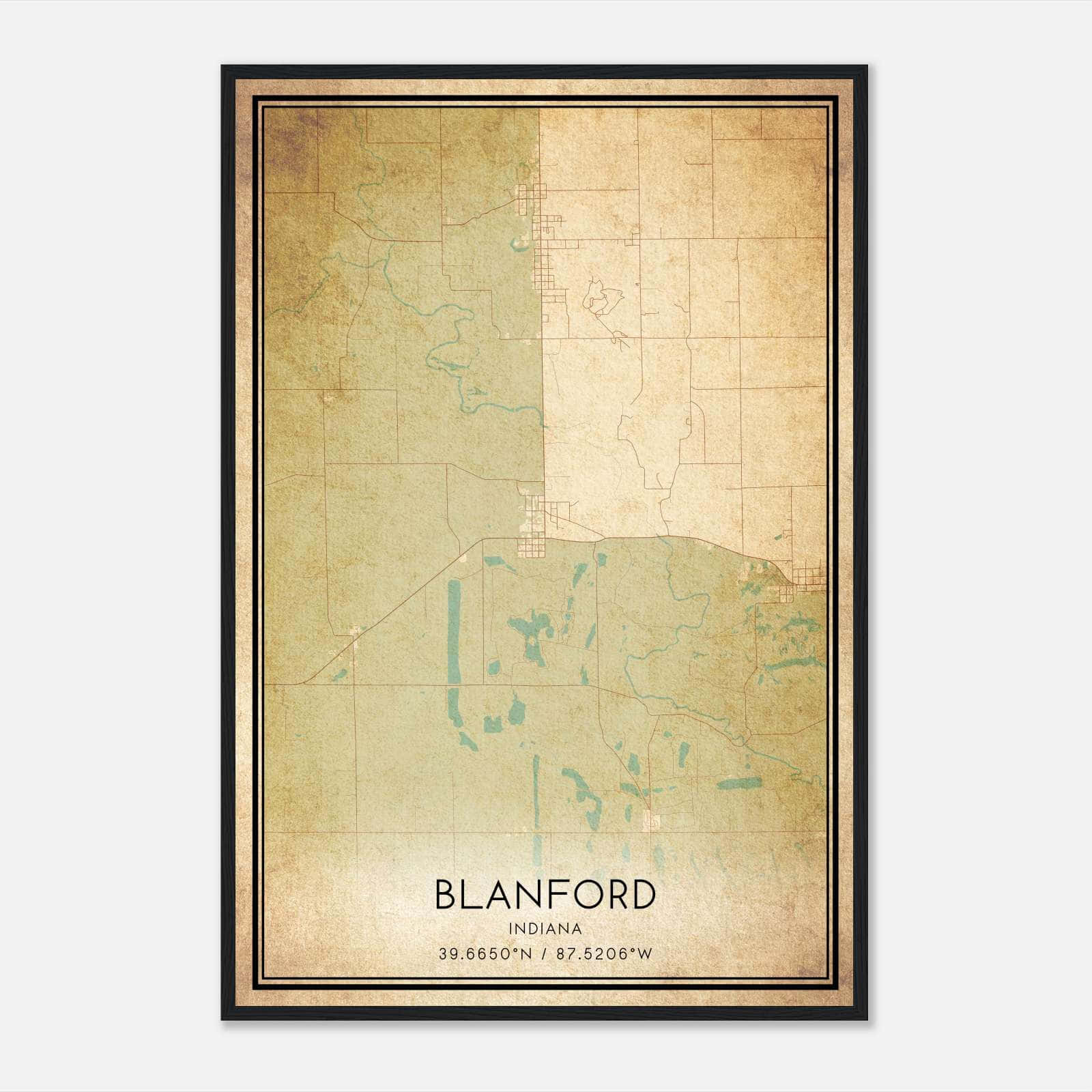 Vintage Blanford Indiana Map Poster, Blanford IN City Road Wall Art Print Vintage Blanford Indiana Map Poster, Blanford IN City Road Wall Art Print