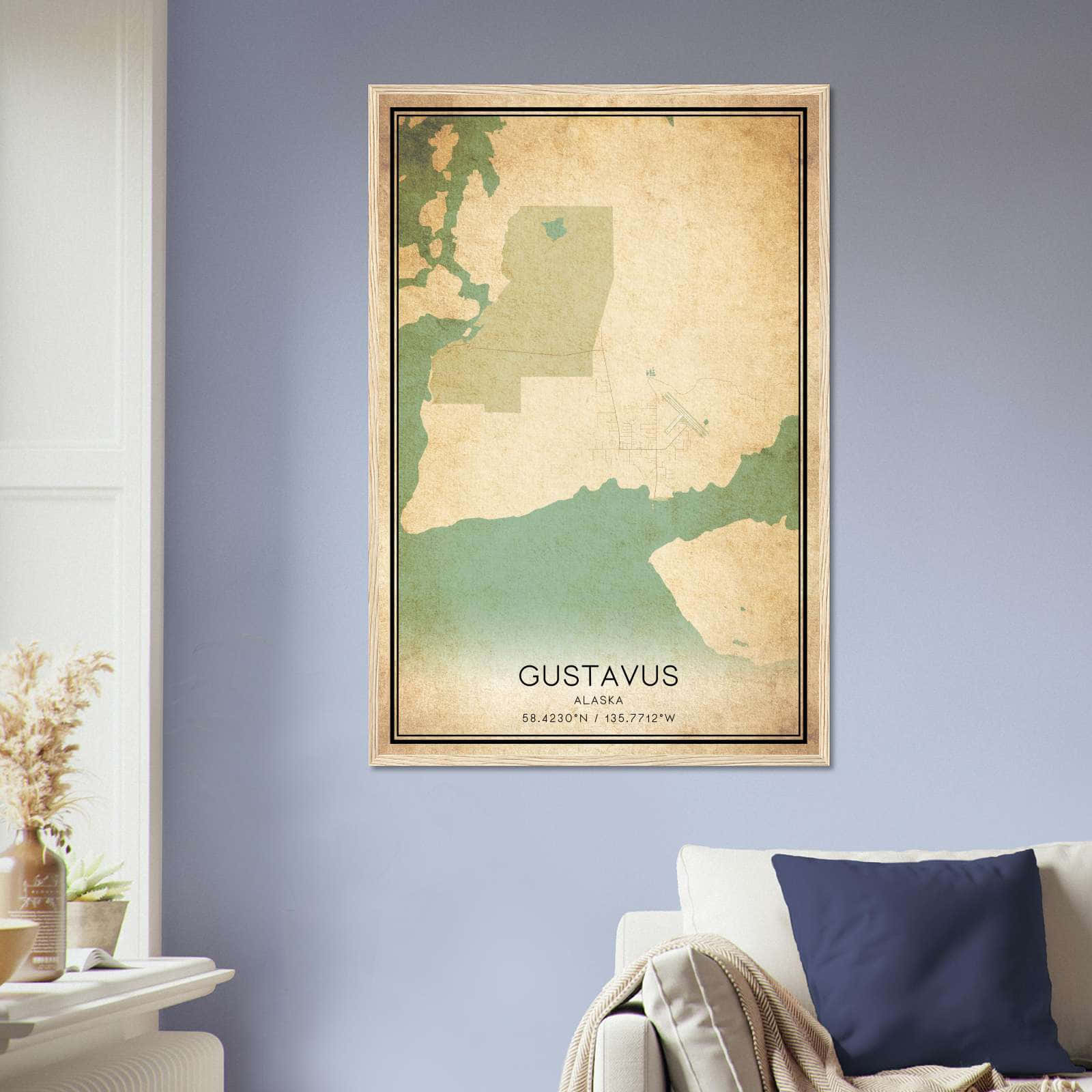 Vintage Gustavus Alaska Map Poster, Gustavus AK City Road Wall Art Print