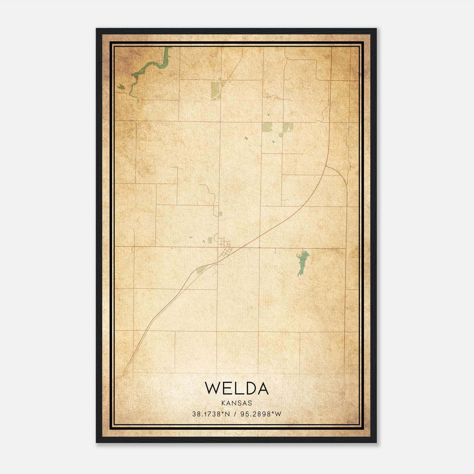 Vintage Welda Kansas Map Poster, Welda KS City Road Wall Art Print Vintage Welda Kansas Map Poster, Welda KS City Road Wall Art Print