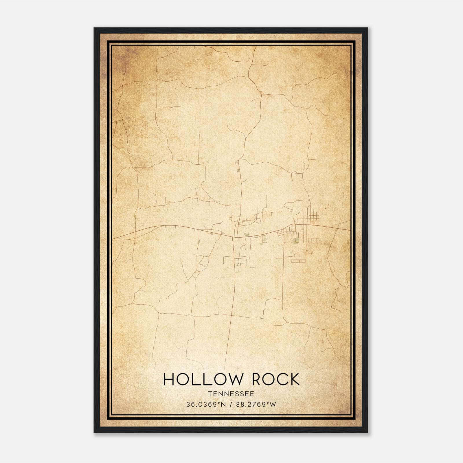 Vintage Hollow Rock Tennessee Map Poster, Hollow Rock TN City Road Wall Art Print Vintage Hollow Rock Tennessee Map Poster, Hollow Rock TN City Road Wall Art Print