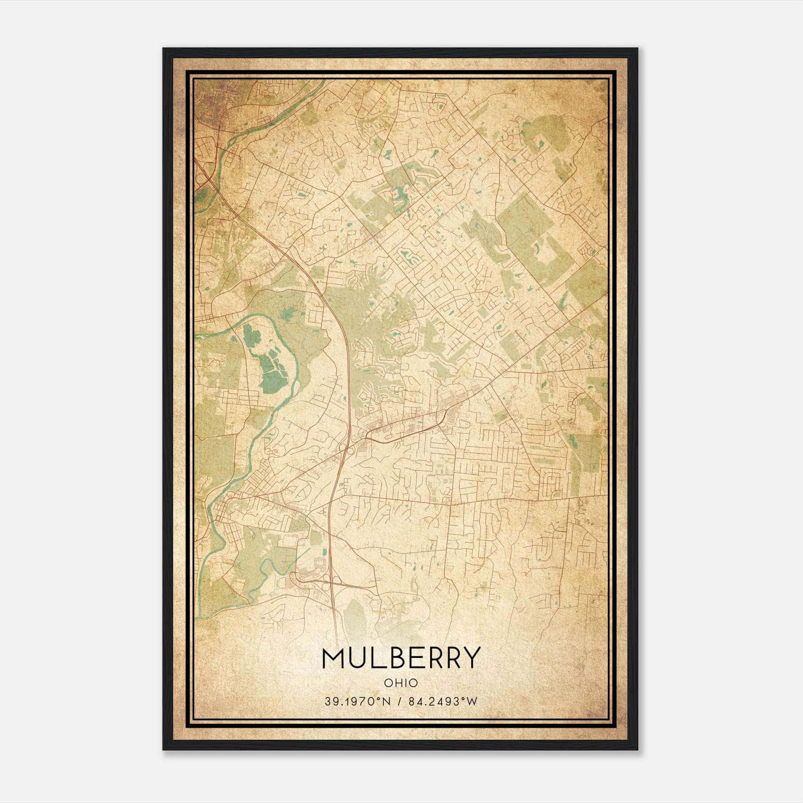 Vintage Mulberry Ohio Map Poster, Mulberry OH City Road Wall Art Print Vintage Mulberry Ohio Map Poster, Mulberry OH City Road Wall Art Print