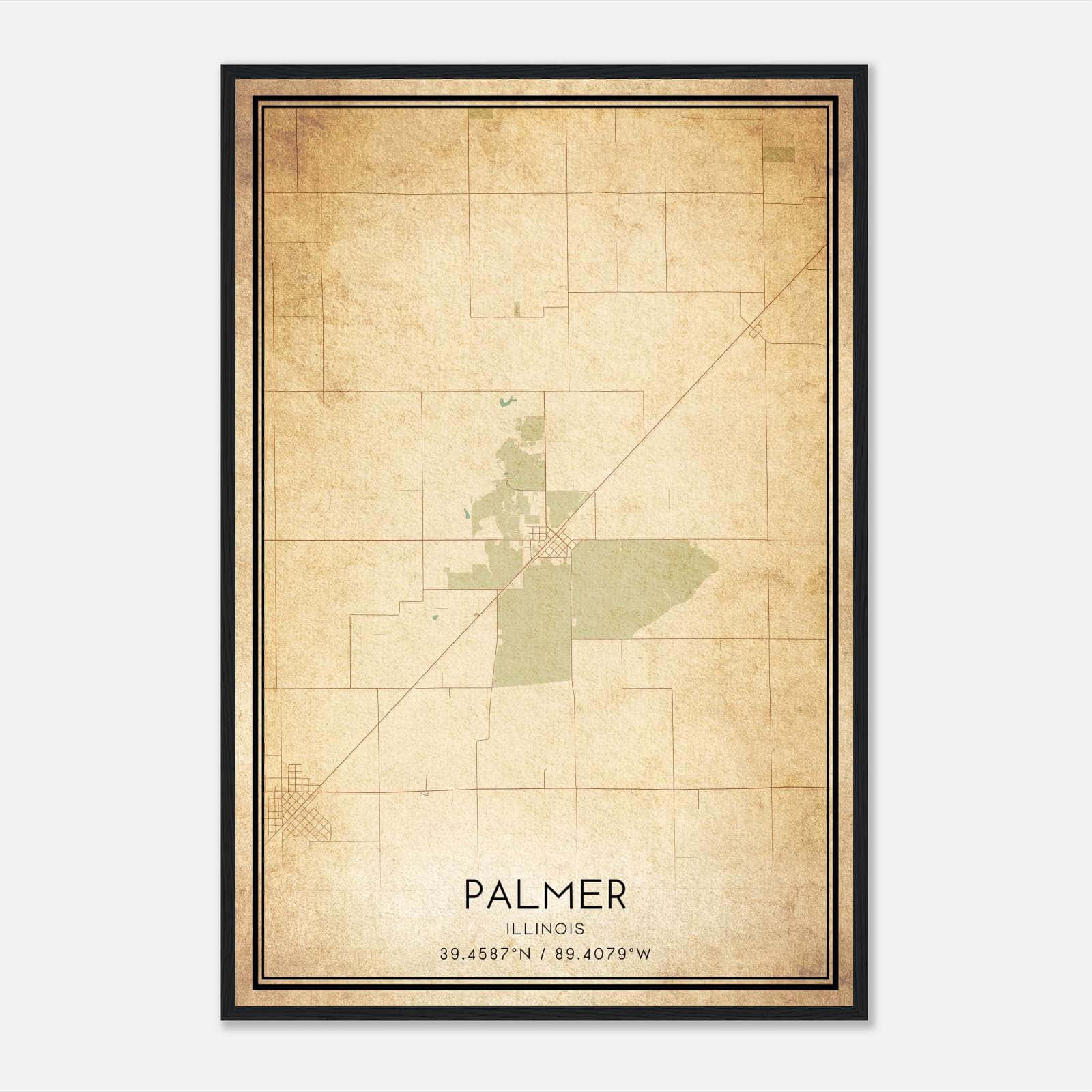 Vintage Palmer Illinois Map Poster, Palmer IL City Road Wall Art Print Vintage Palmer Illinois Map Poster, Palmer IL City Road Wall Art Print