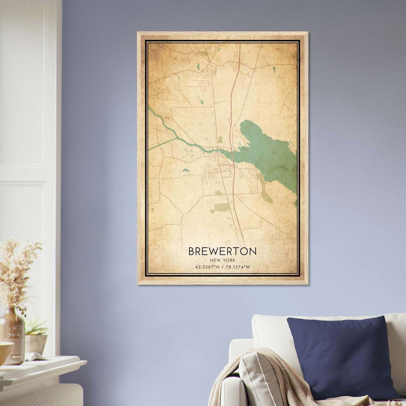 Vintage Brewerton New York Map Poster, Brewerton NY City Road Wall Art Print