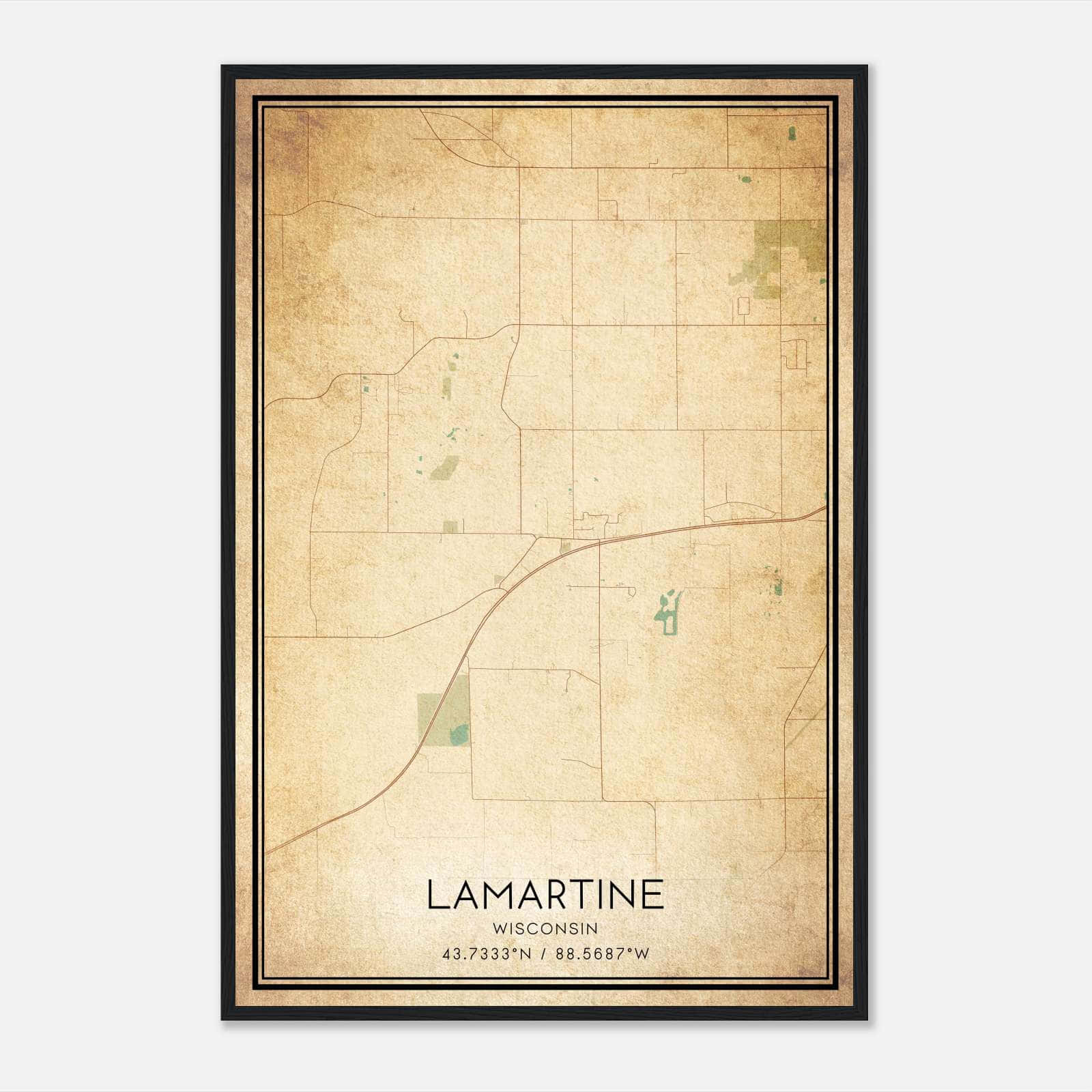 Vintage Lamartine Wisconsin Map Poster, Lamartine WI City Road Wall Art Print Vintage Lamartine Wisconsin Map Poster, Lamartine WI City Road Wall Art Print