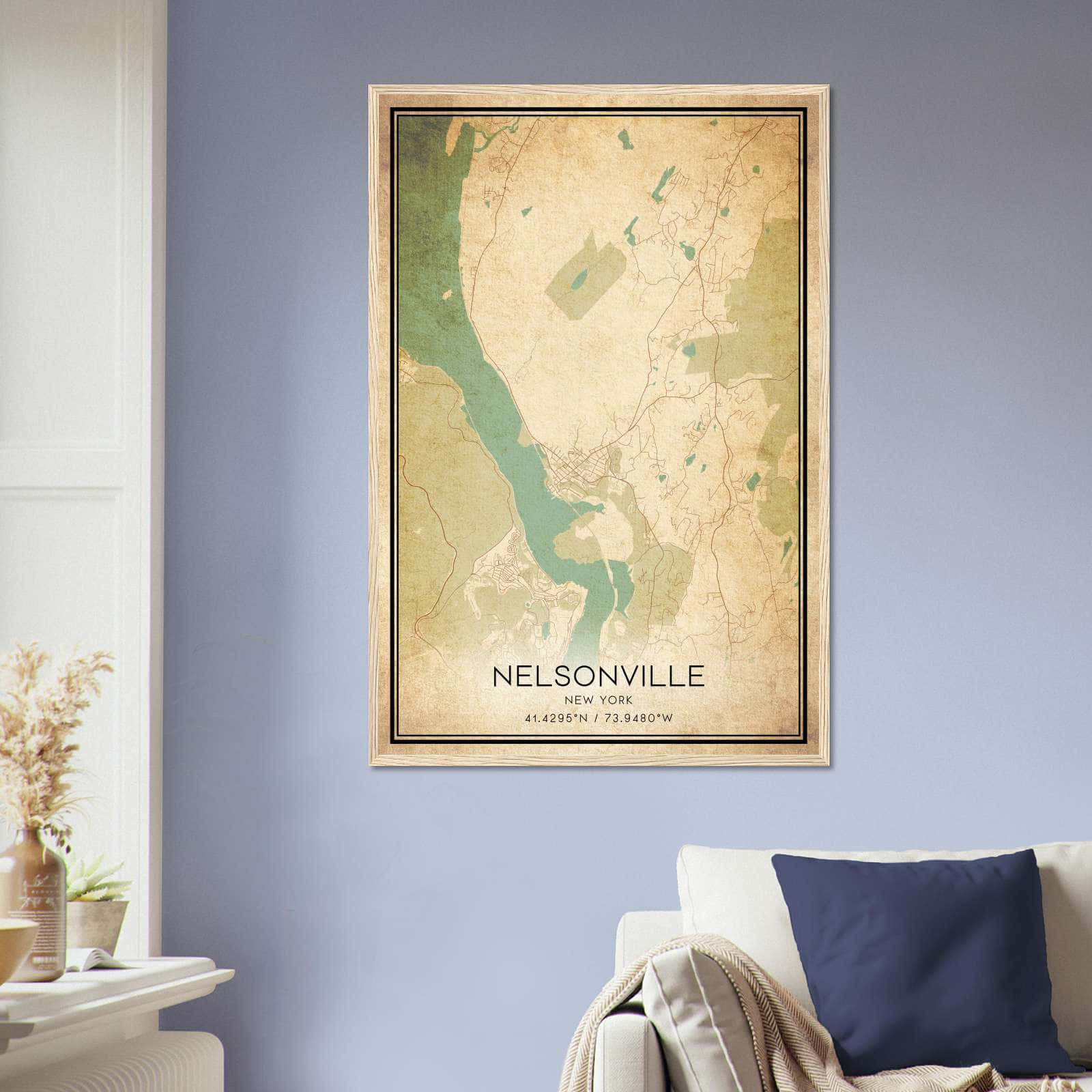 Vintage Nelsonville New York Map Poster, Nelsonville NY City Road Wall Art Print