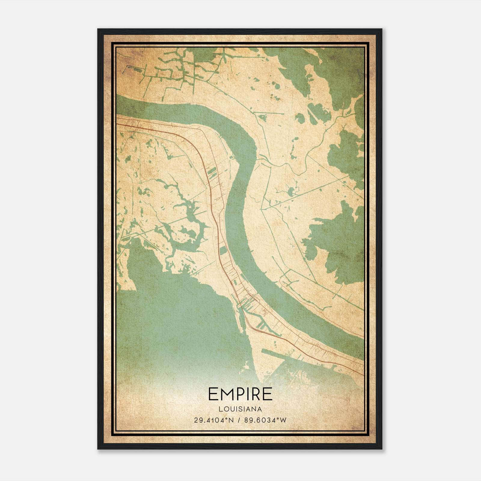 Vintage Empire Louisiana Map Poster, Empire LA City Road Wall Art Print Vintage Empire Louisiana Map Poster, Empire LA City Road Wall Art Print