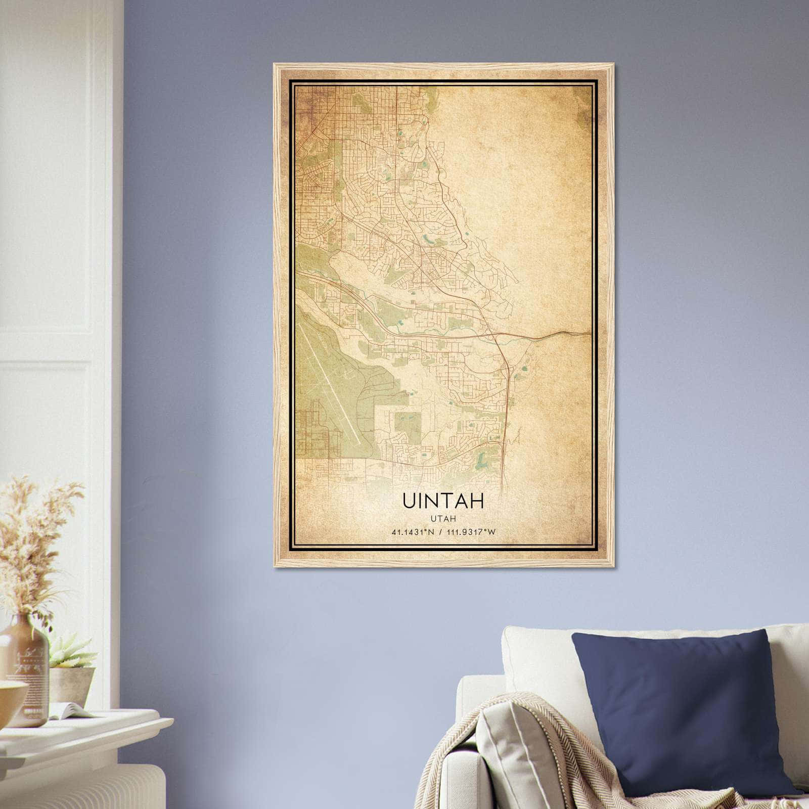 Vintage Uintah Utah Map Poster, Uintah UT City Road Wall Art Print